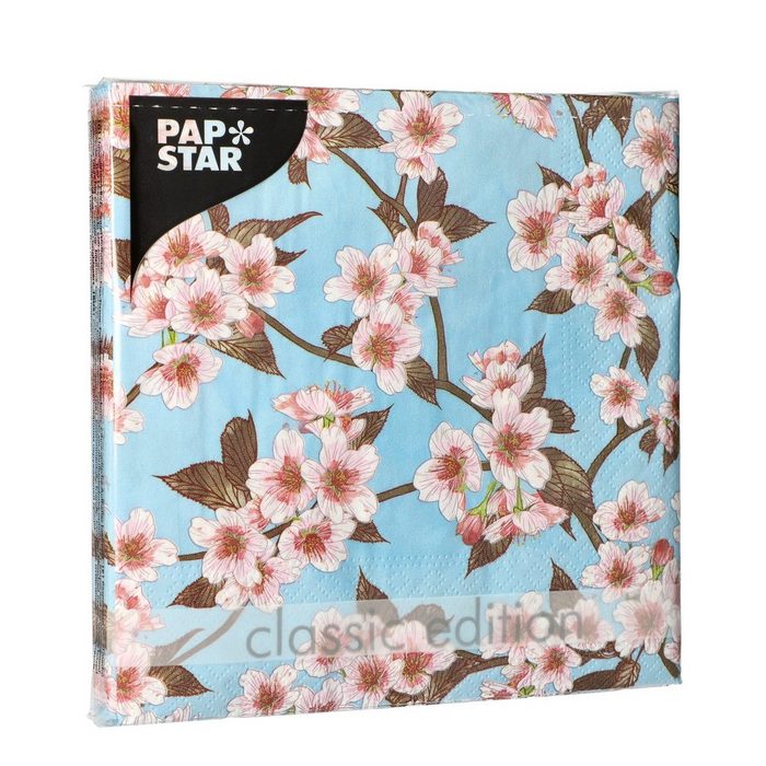 PAPSTAR Papierserviette 3-lagig 1/4-Falz 33cm x 33cm Cherry Blossoms (20 St) 3-lagig 33 cm x 33 cm 1/4-Falzung
