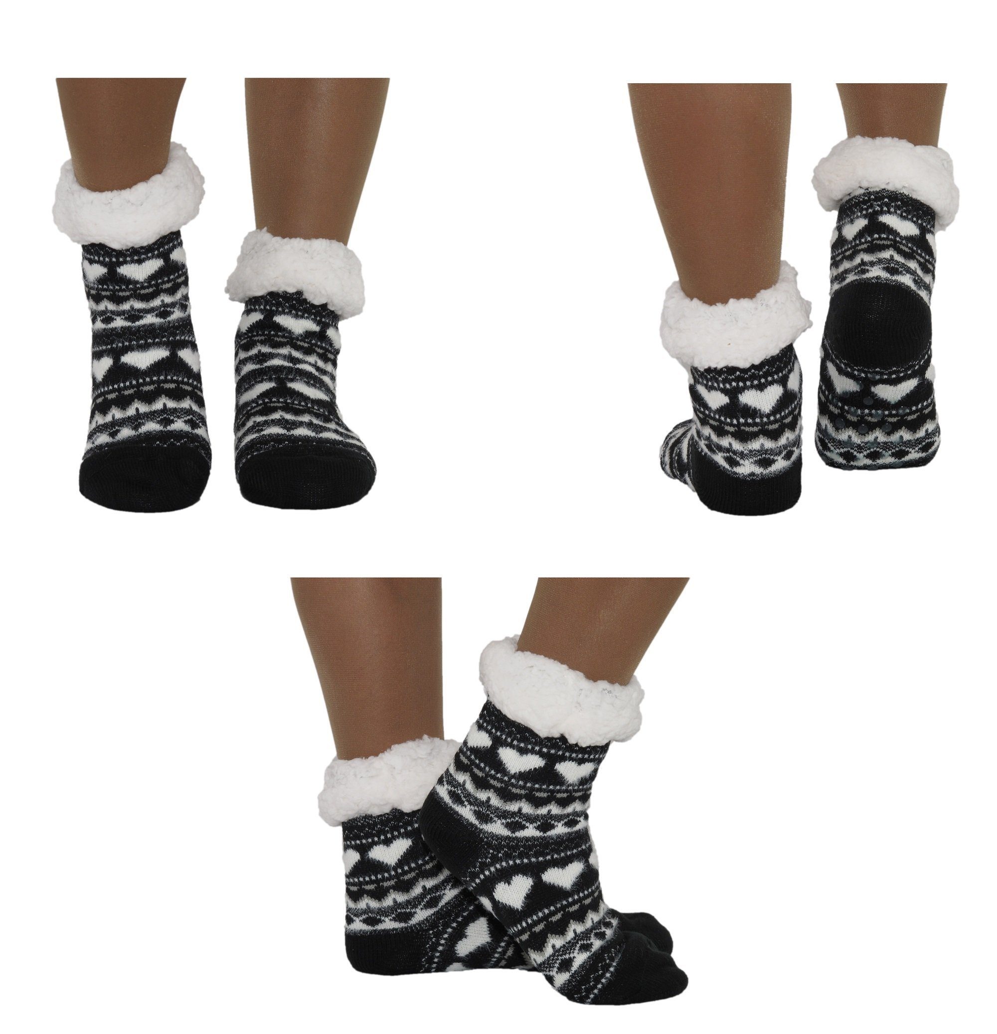 Markenwarenshop-Style Socken Hüttensocken Hüttenschuhe Socken mit Herzmotive Farbe: schwarz 419