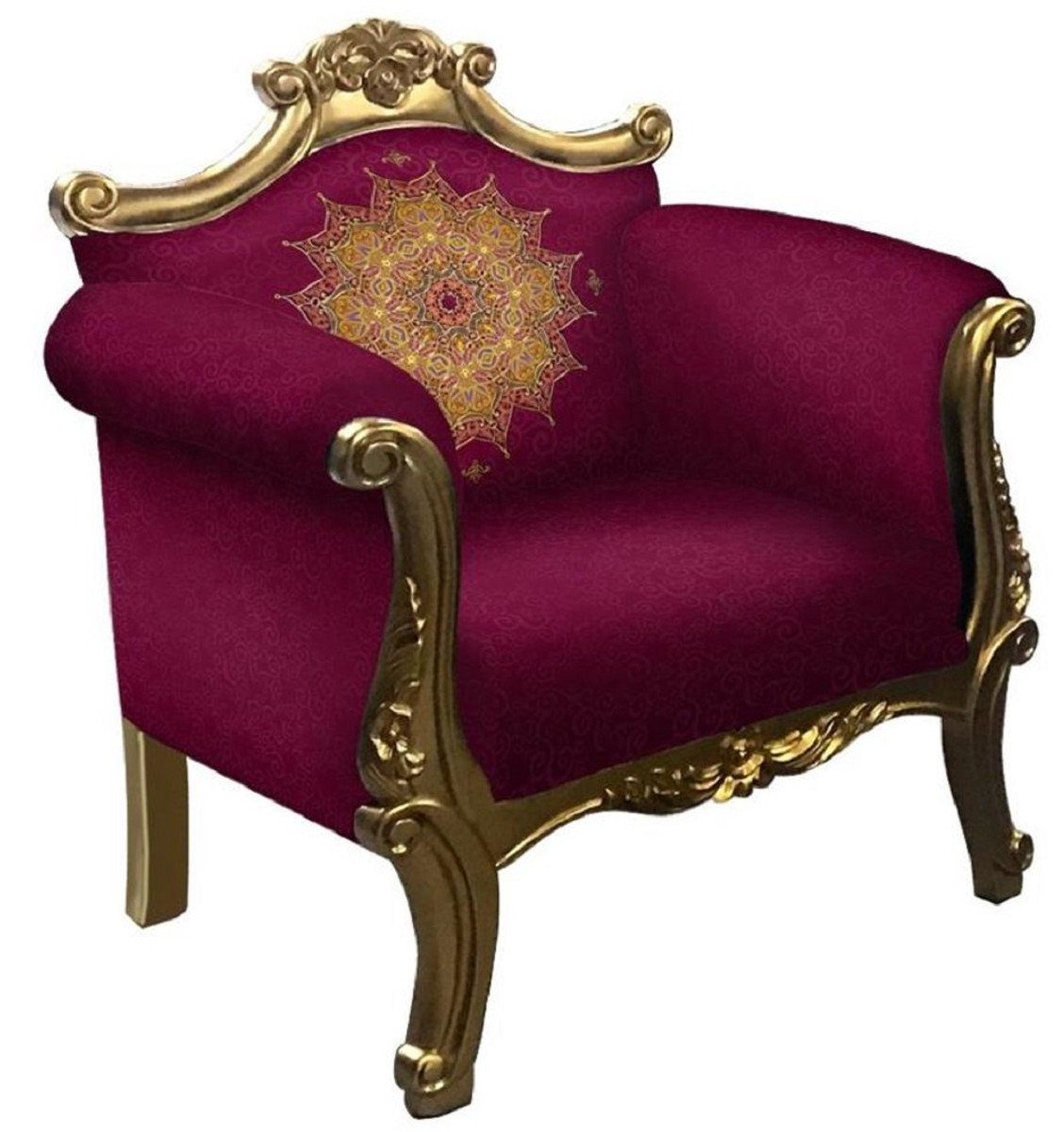 Casa Padrino Sessel Barock Sessel Lila / Gold - Handgefertigter Wohnzimmer Sessel im Barockstil - Barock Wohnzimmer Möbel