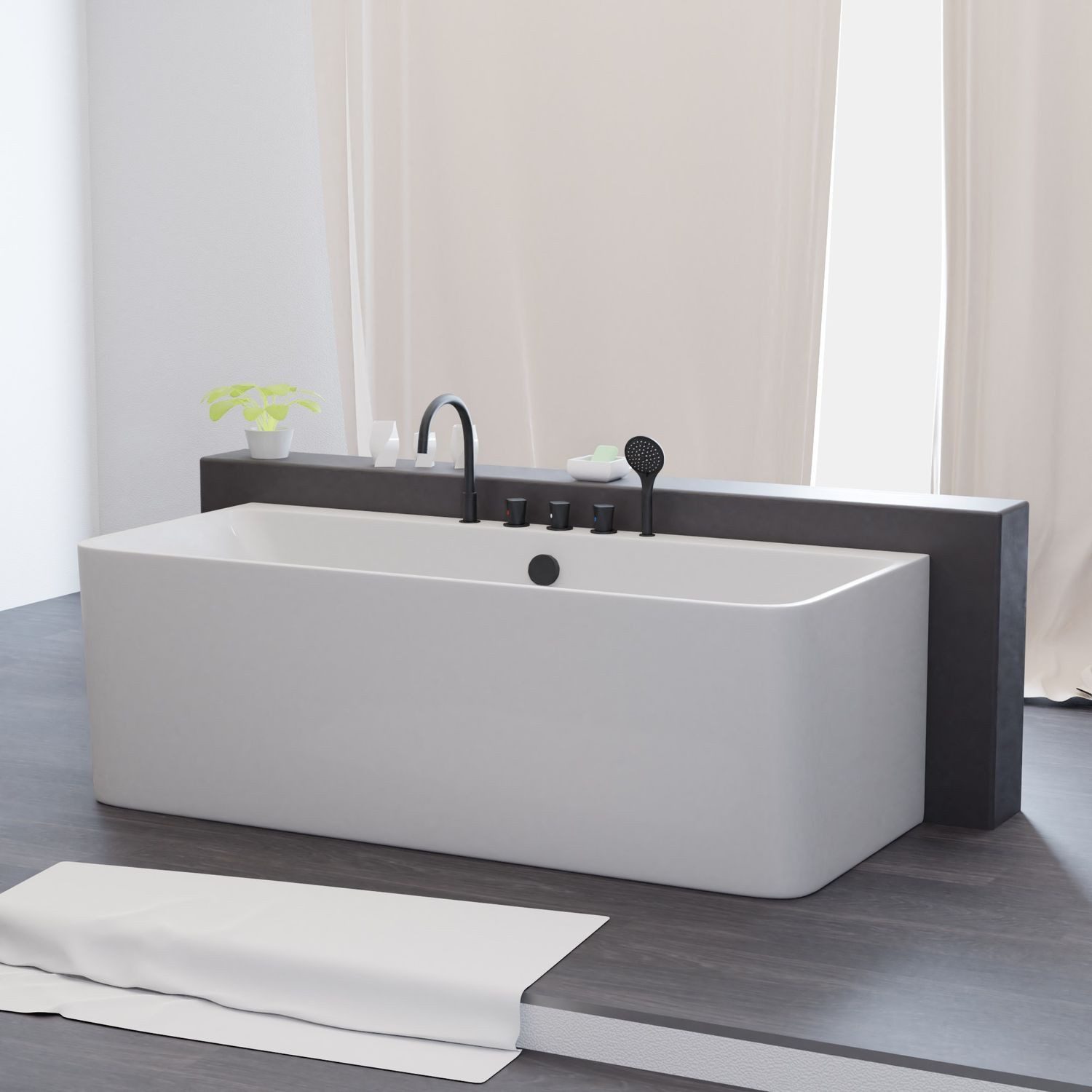 Badewanne SARIA mit schwarzer Armatur, 170 x 80 x 58cm (L x B x H)