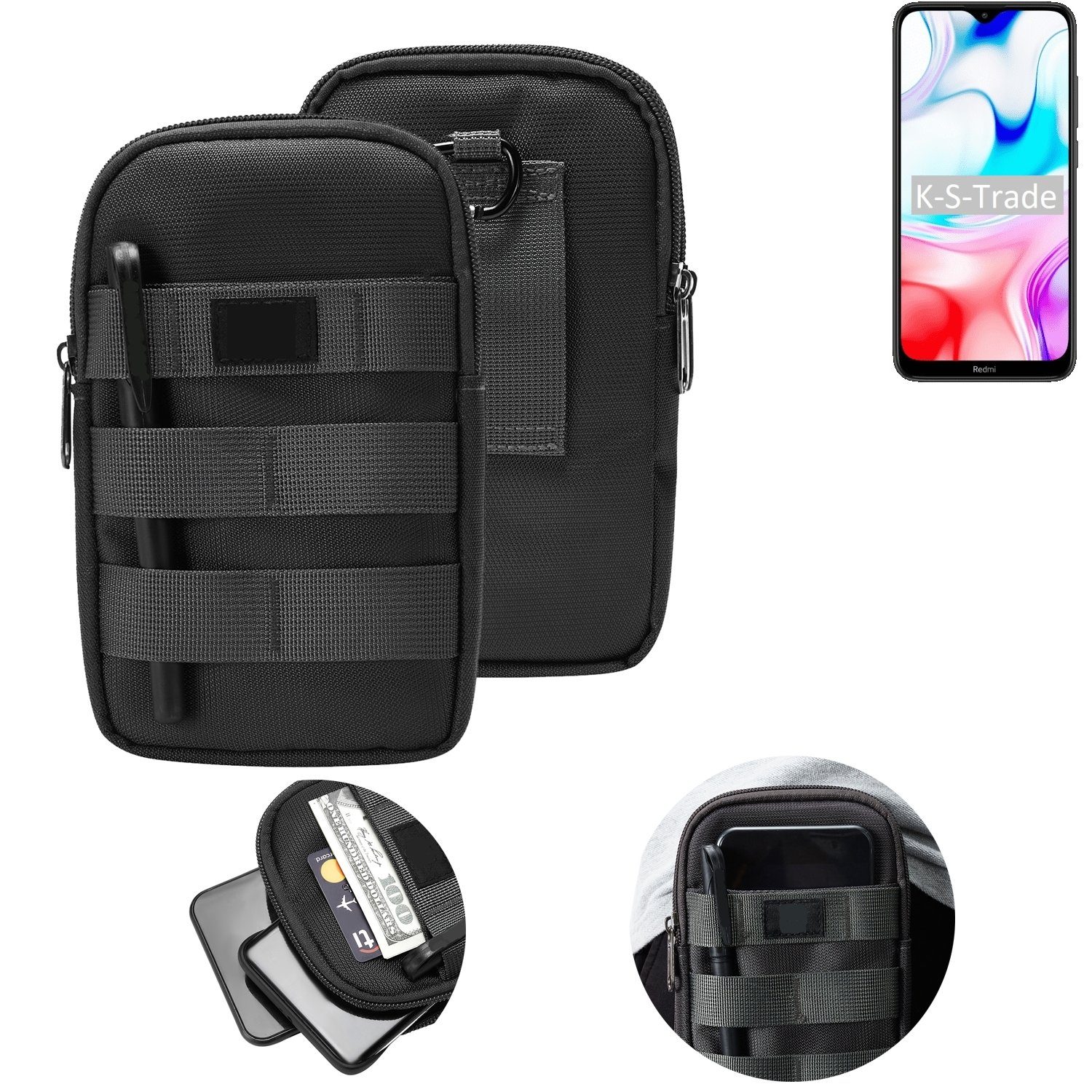 K-S-Trade Handyhülle für Xiaomi Redmi 8, Holster Gürtel Tasche Handy Tasche Schutz Hülle dunkel-grau viele