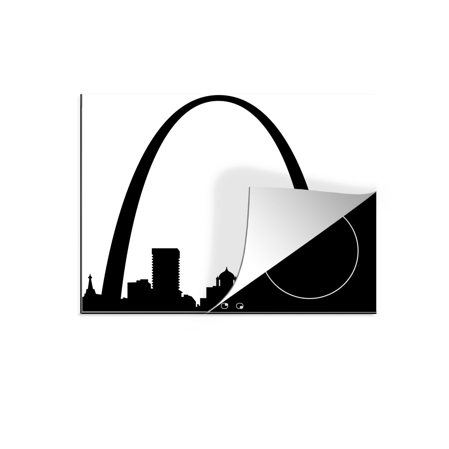MuchoWow Herdblende-/Abdeckplatte Eine cm, Silhouette Arch Missouri, Arbeitsfläche nutzbar, des Mobile tlg), in Louis 60x52 (1 schwarz-weiße Vinyl, Saint Ceranfeldabdeckung