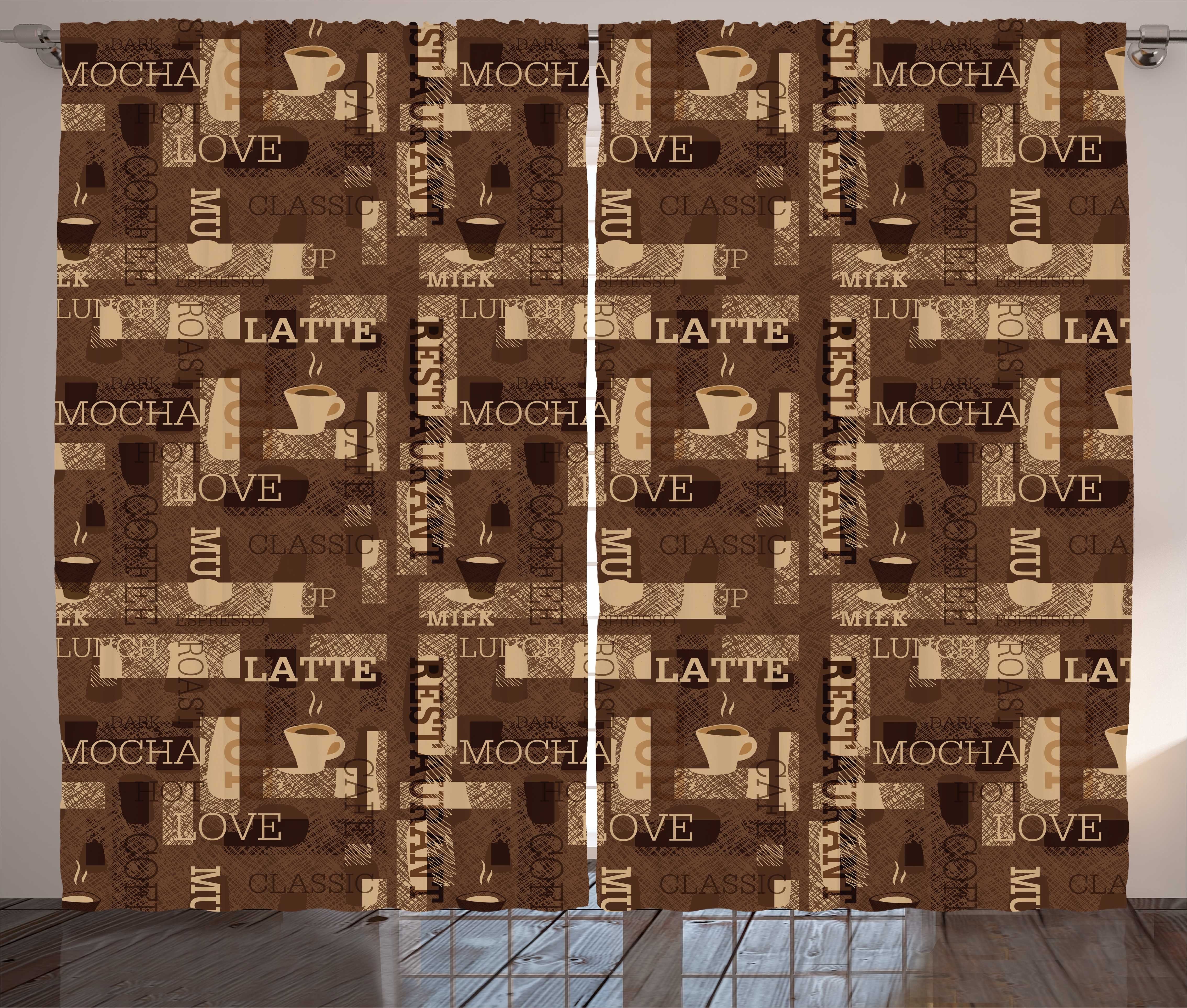 Gardine Schlafzimmer Kräuselband Vorhang mit Schlaufen und Haken, Abakuhaus, Kaffee Cafeteria Typography | Fertiggardinen