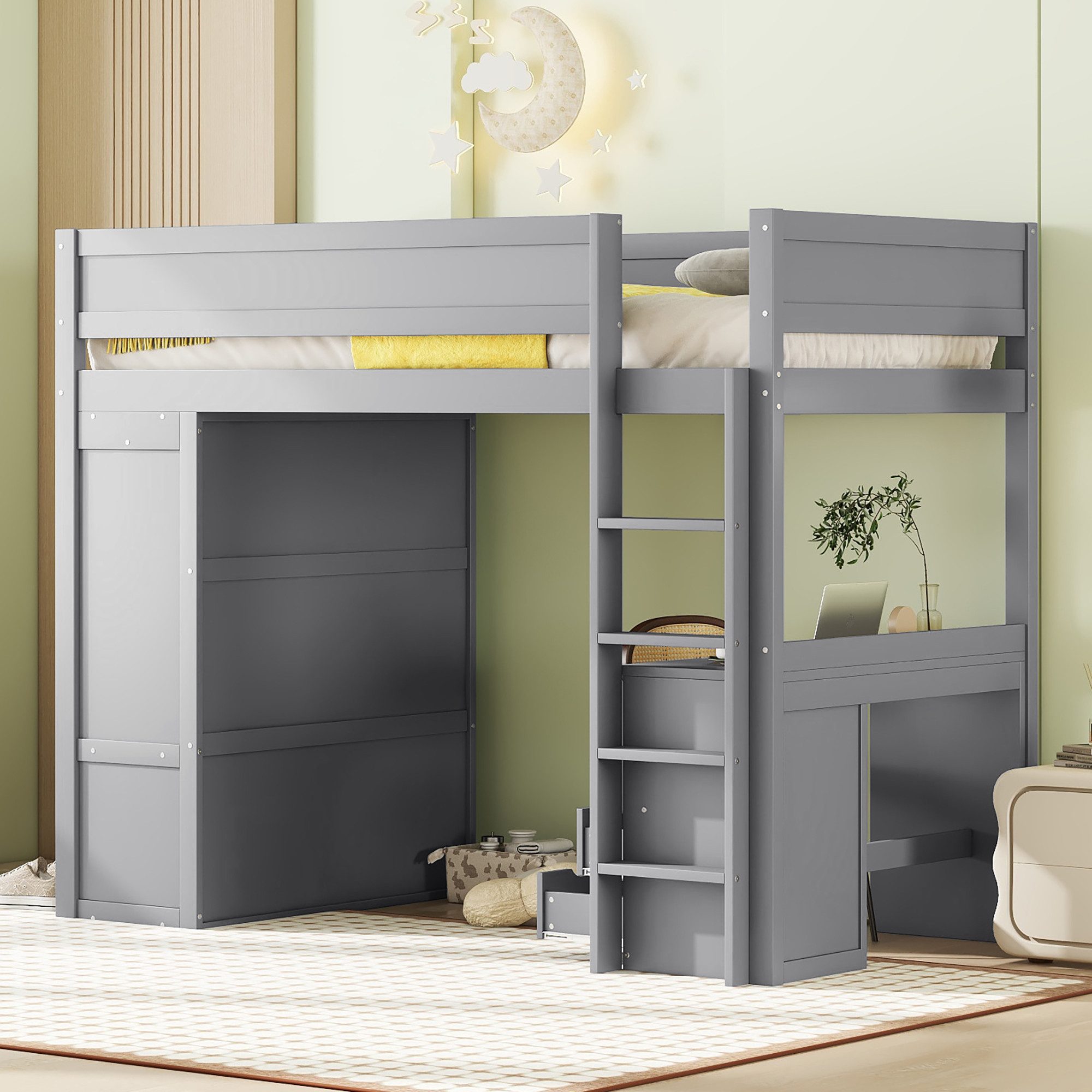 SOFTWEARY Hochbett mit Lattenrost, Schreibtisch und günstig online kaufen