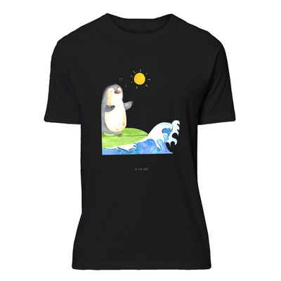 Mr. & Mrs. Panda T-Shirt Pinguin Surfer - Schwarz - Geschenk, surfen, Wellen, Junggesellenabsc (1-tlg)