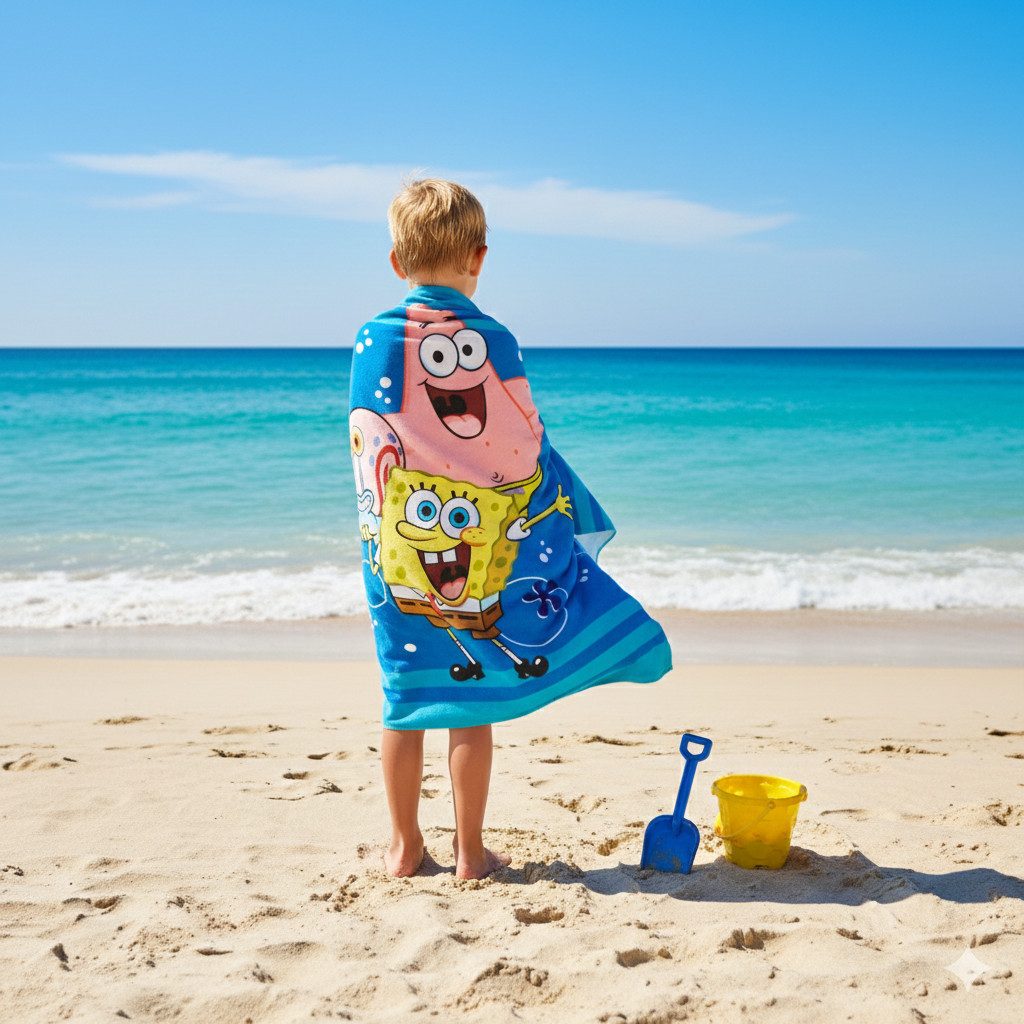 Sponge Bob Strandtuch Spongebob Schwammkopf Mikrofaser Badetuch Strandtuch, 70x140 cm