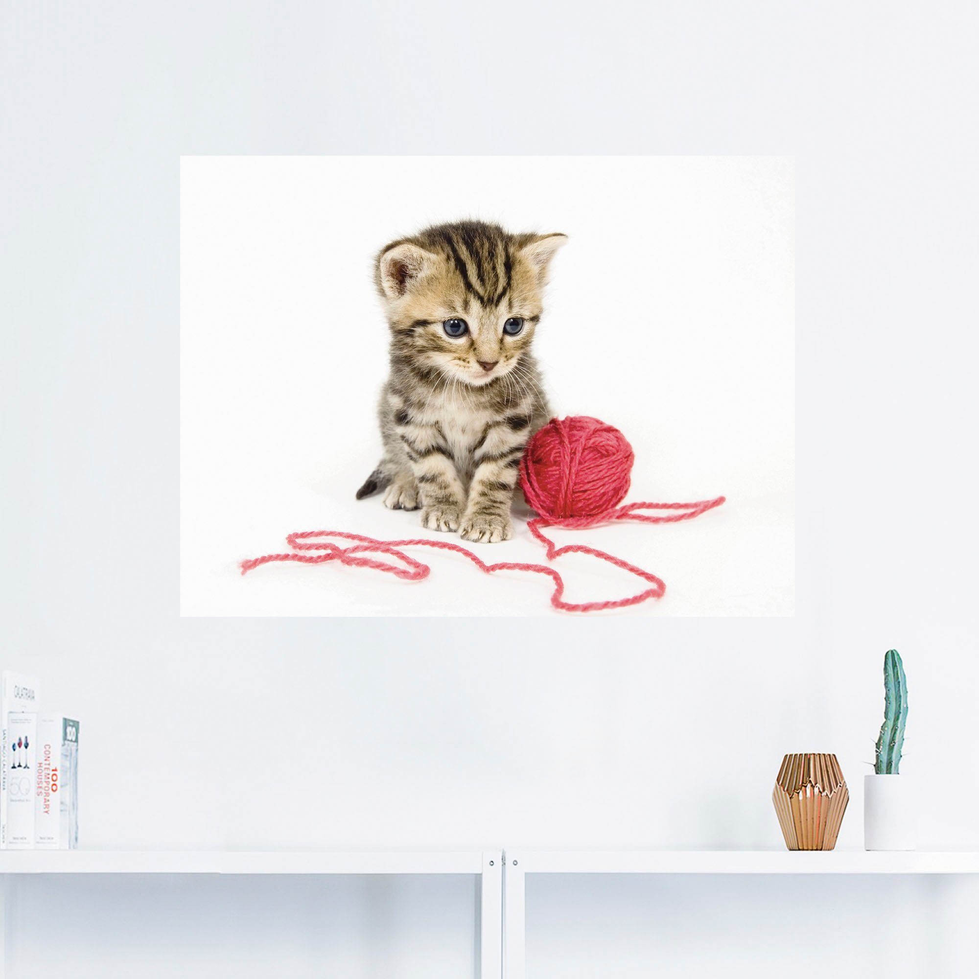 St), oder in Größen Wandbild (1 mit Leinwandbild, Poster Alubild, Haustiere versch. Artland Garnball, Kätzchen als Wandaufkleber rotem