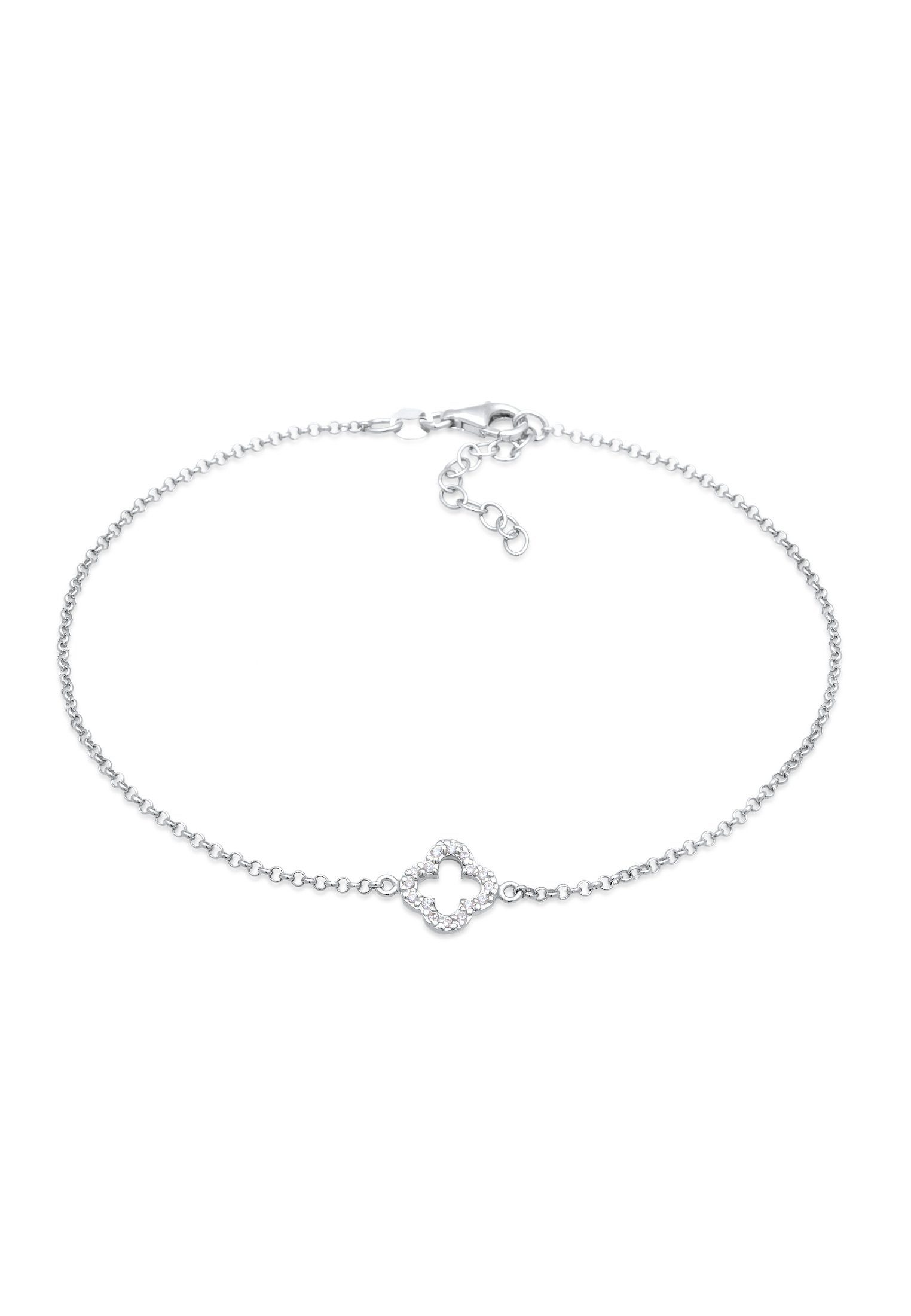 Elli Fußkette Kleeblatt Zirkonia Glücksymbol Talisman 925 Silber, Kleeblatt