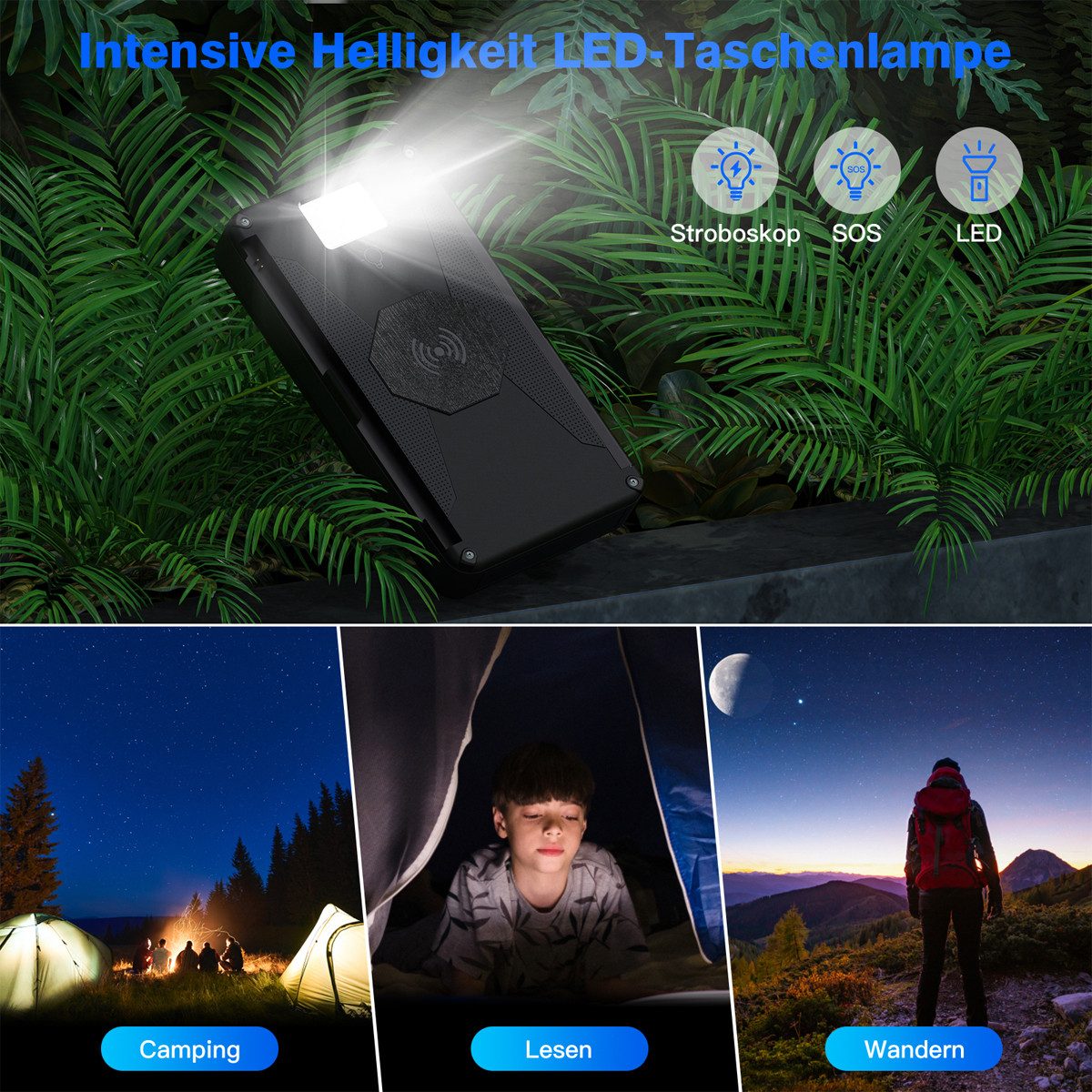 AeroAxis 30000mAh Solar Power Bank with 4 Solar Panels & USB-C – Waterproof Solar Power Bank 30000 mAh (5V), for Outdoor, Camping, Smartphone & Tablet (3 Modes LED Flashlight)