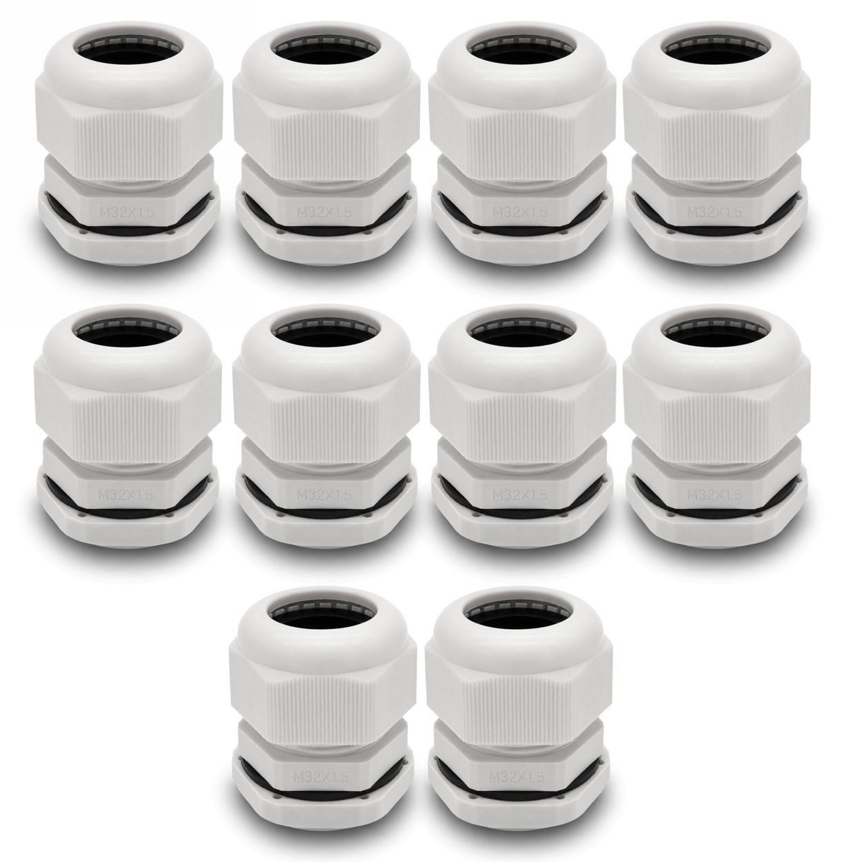 ARLI Kabeldurchfuhr Kabelverschraubungen IP68 M32 x 1,5 mm, Spar-Set, 10-tlg., 10er Set, mit metrischem Anschlussgewinde und Gegenmutter