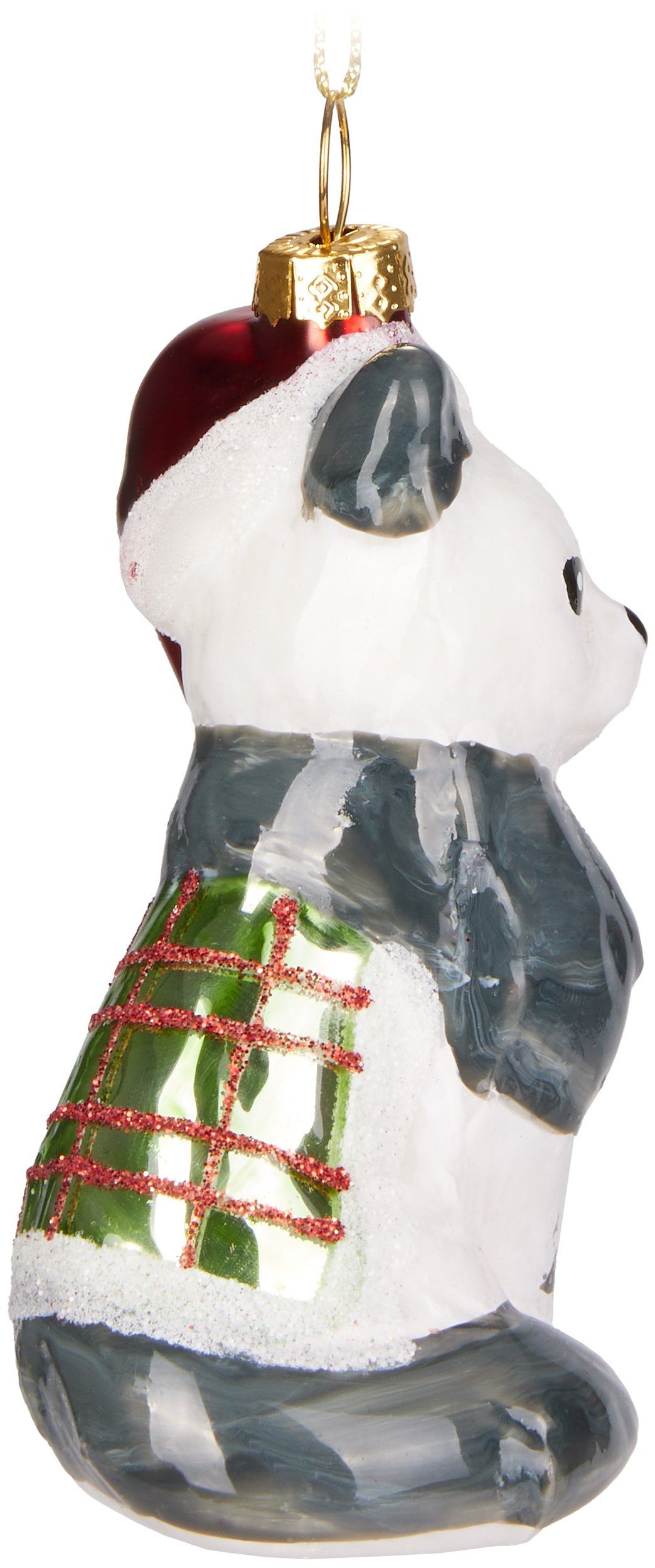 BRUBAKER Christbaumschmuck Katze mit Decke und Weihnachtsmütze Rot Grün - Baumkugel (1-tlg), Handbemalte lustige Weihnachtskugel aus Glas - Christbaumschmuck