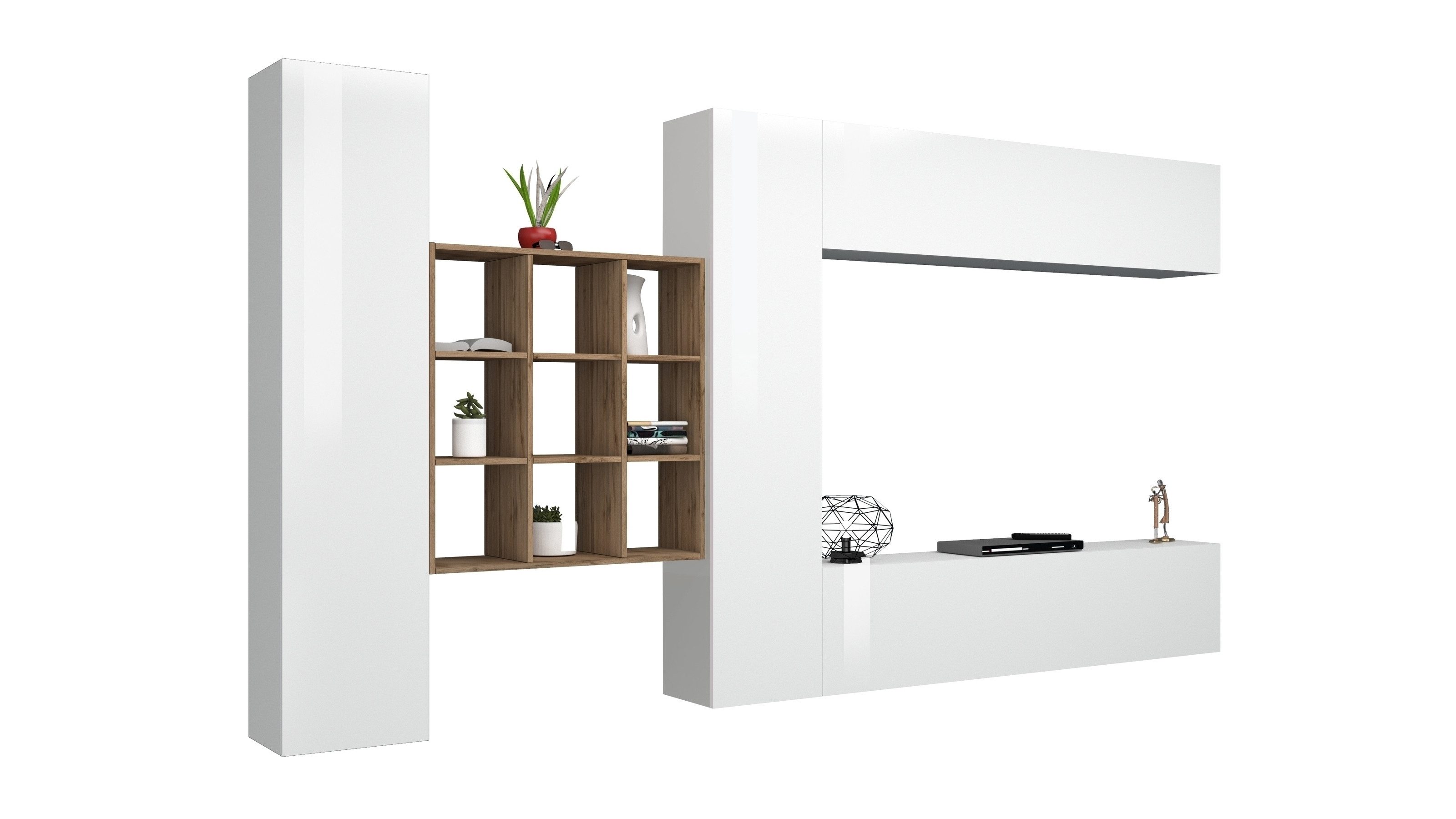 freiraum Wohnwand Benevent, (5-teilig) in Weiß Hochglanz - 350x180x30 (BxHxT)