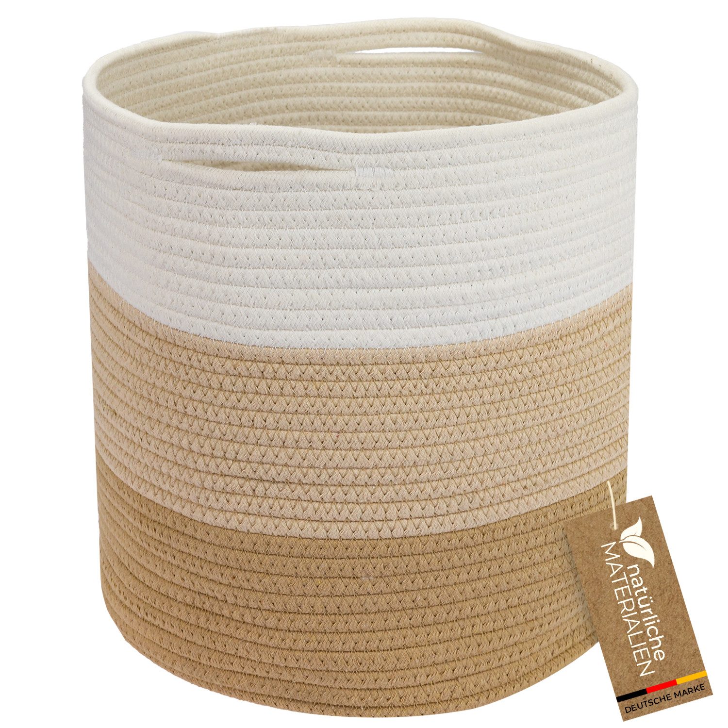 HMF Aufbewahrungskorb Aufbewahrungskorb passend für KALLAX Regal, runder Korb mit versteckten Griffen, 31 x 31 cm, Weiß-Braun