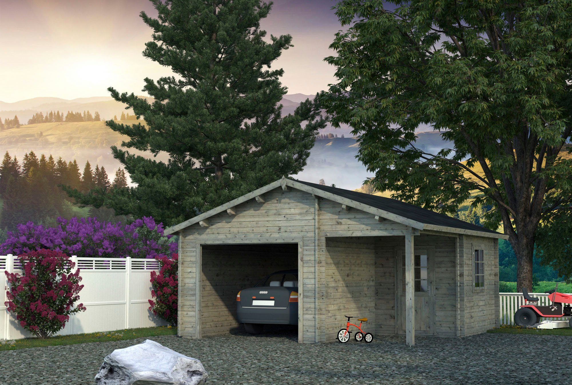 Palmako Garage Irene/Roger, BxTxH: 564x601x321 cm, mit Anbau, ohne Tor, grau