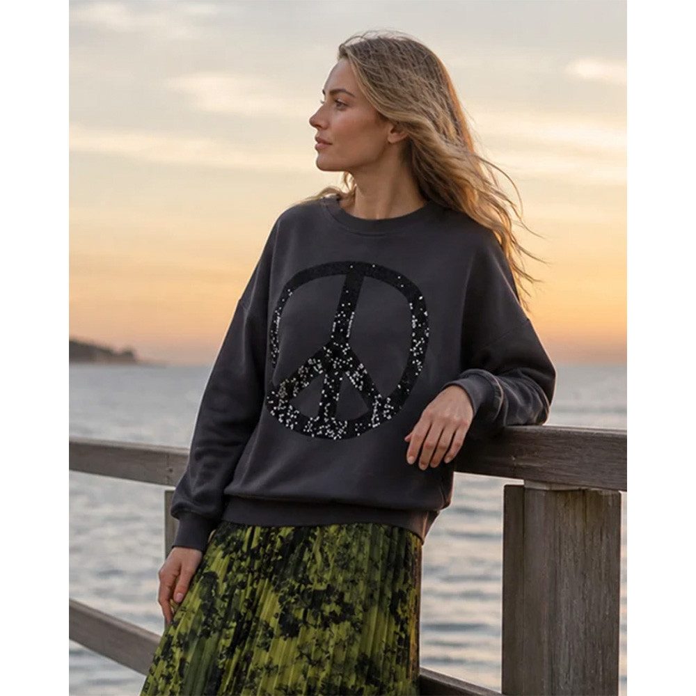 Miss Goodlife Sweatshirt Miss Goodlife Damen MG14985 Sweatshirt Big Peace Oversize Schwarz