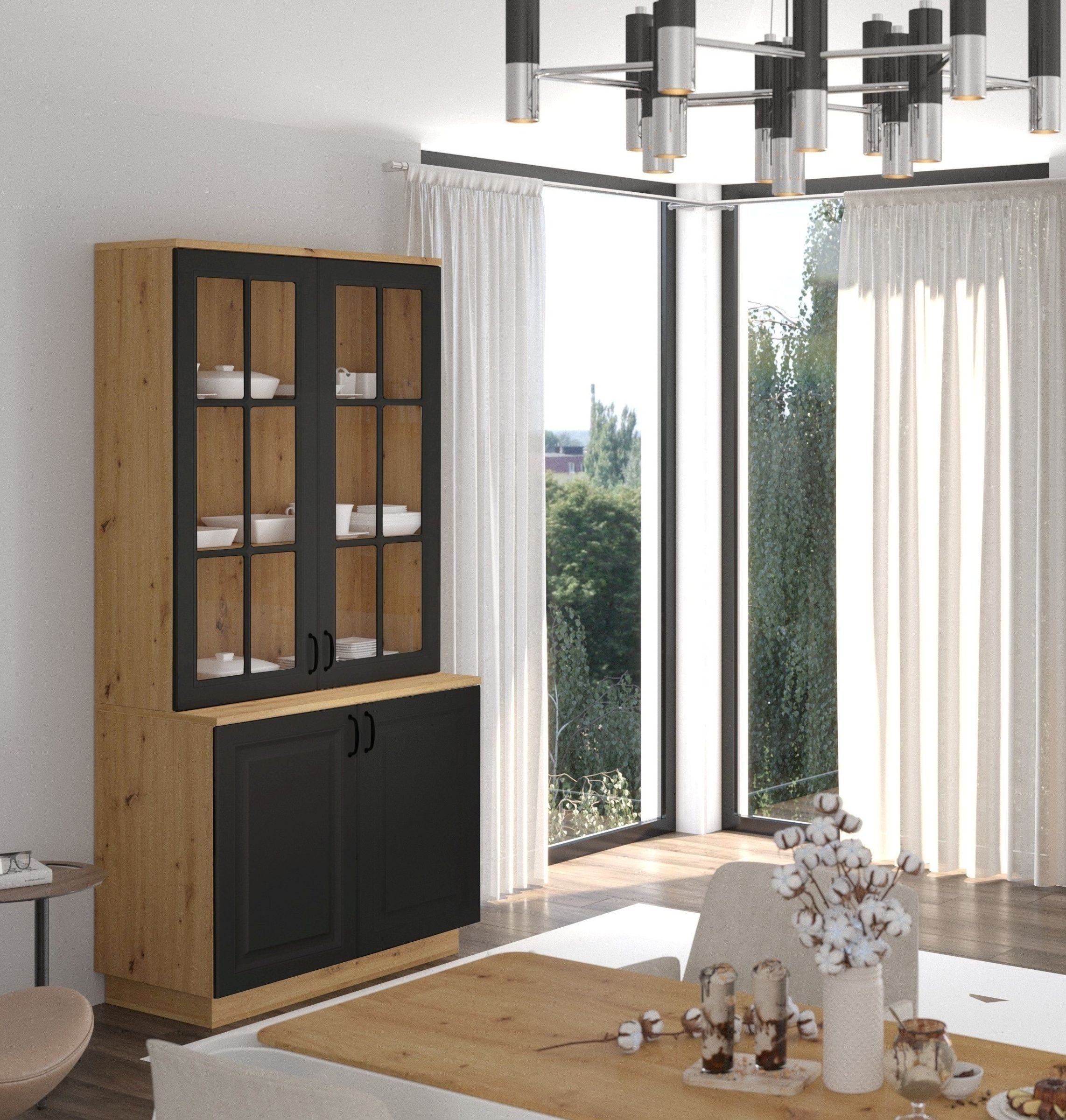 Küchen-Preisbombe Küchenbuffet Buffetküche Stilo 100 cm Esszimmer Landhaus Grau Eiche Buffet Küche