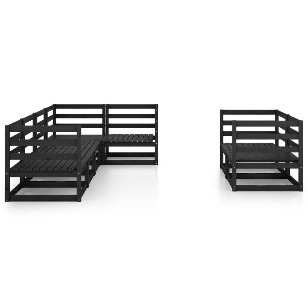 Kiefer, Schwarz Gartenlounge-Set Massivholz (1-tlg) vidaXL 7-tlg. Garten-Lounge-Set