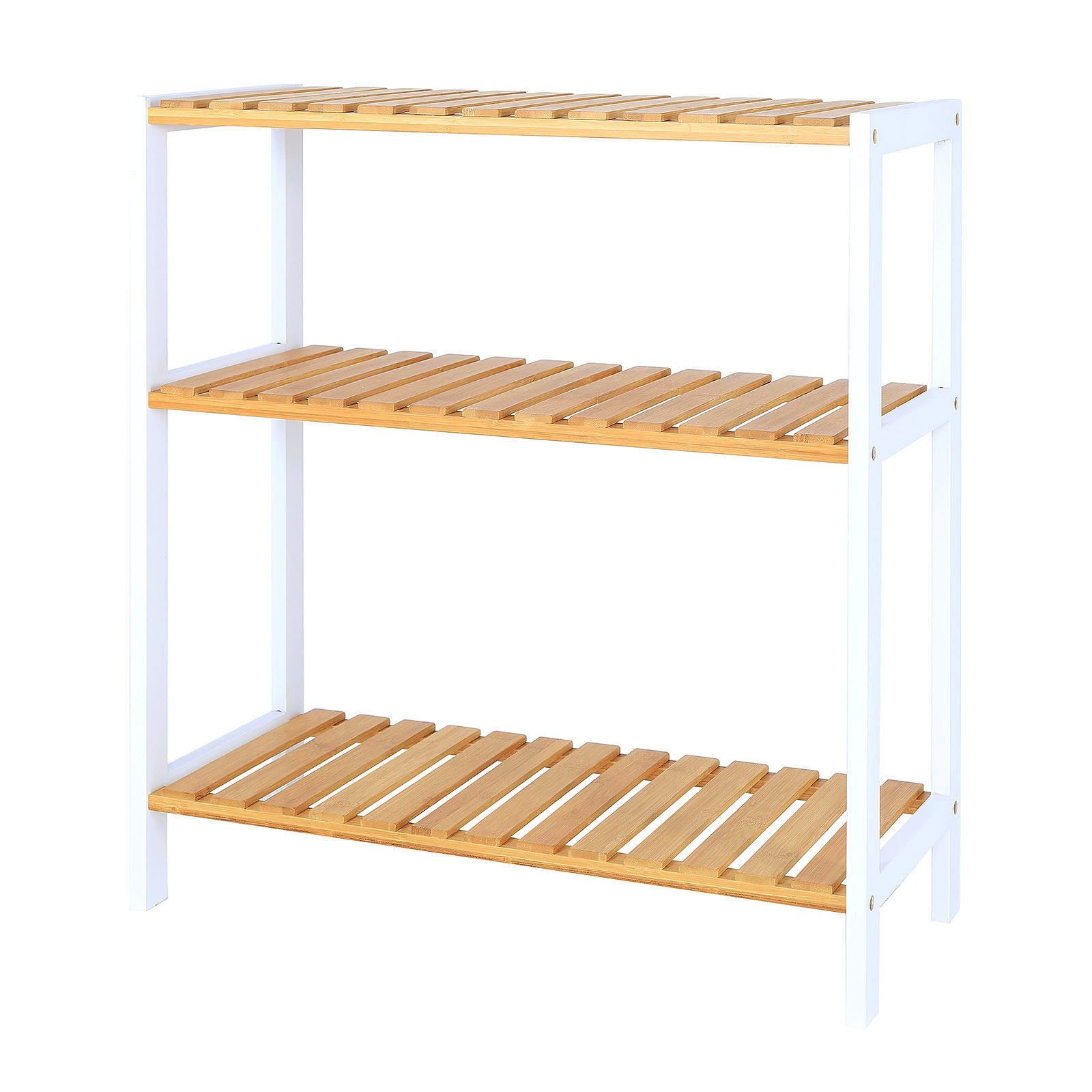 dibea Regal aus Bambus mit 3 Ablageflächen, 60x26x66 cm, natur/weiß, 1-tlg., robust & nachhaltig, platzsparend & pflegeleicht