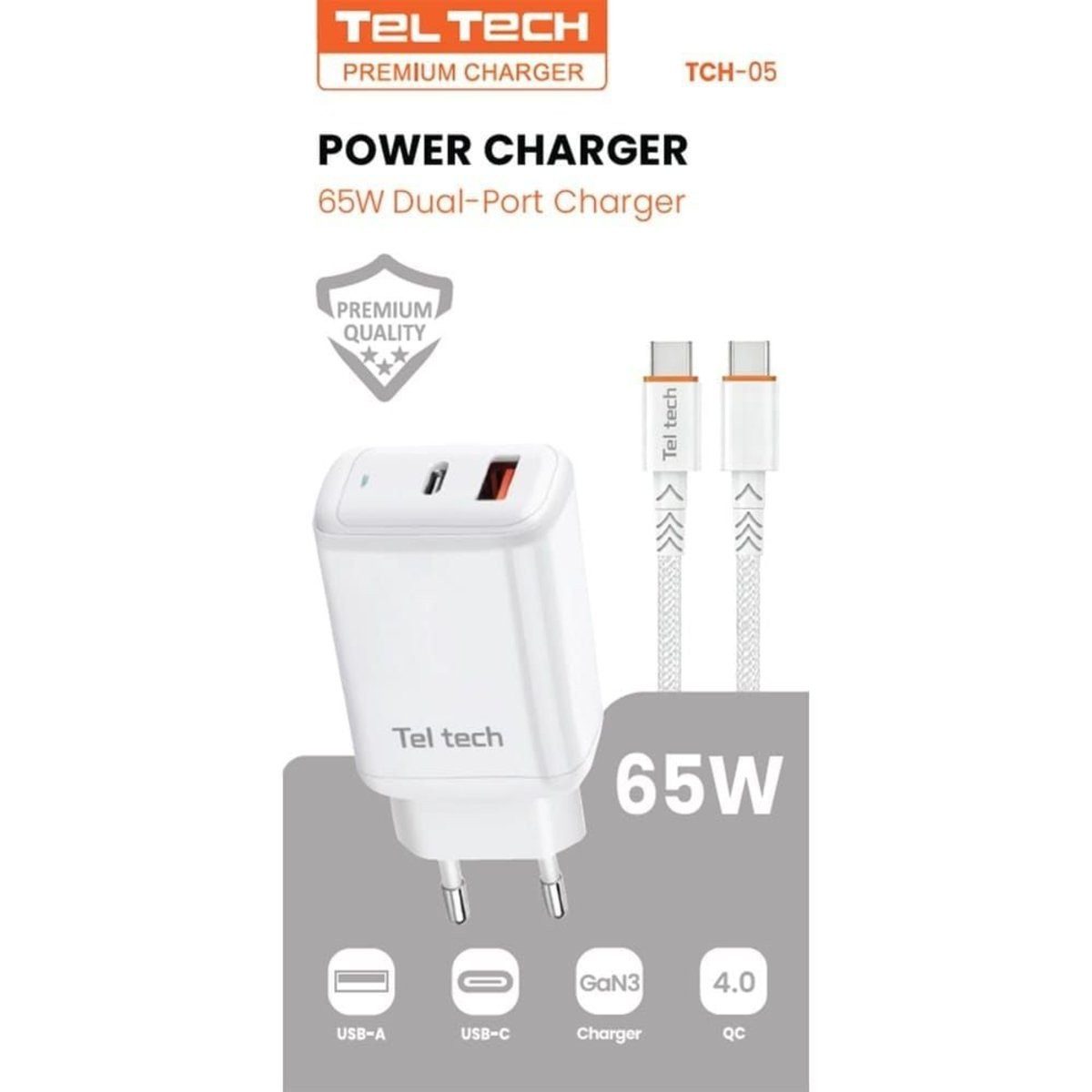 Wisam Teltech Netzteil GaN3 USB / USB-C 65W + Kabel USB-C - USB-C 1m PD Smartphone-Ladegerät