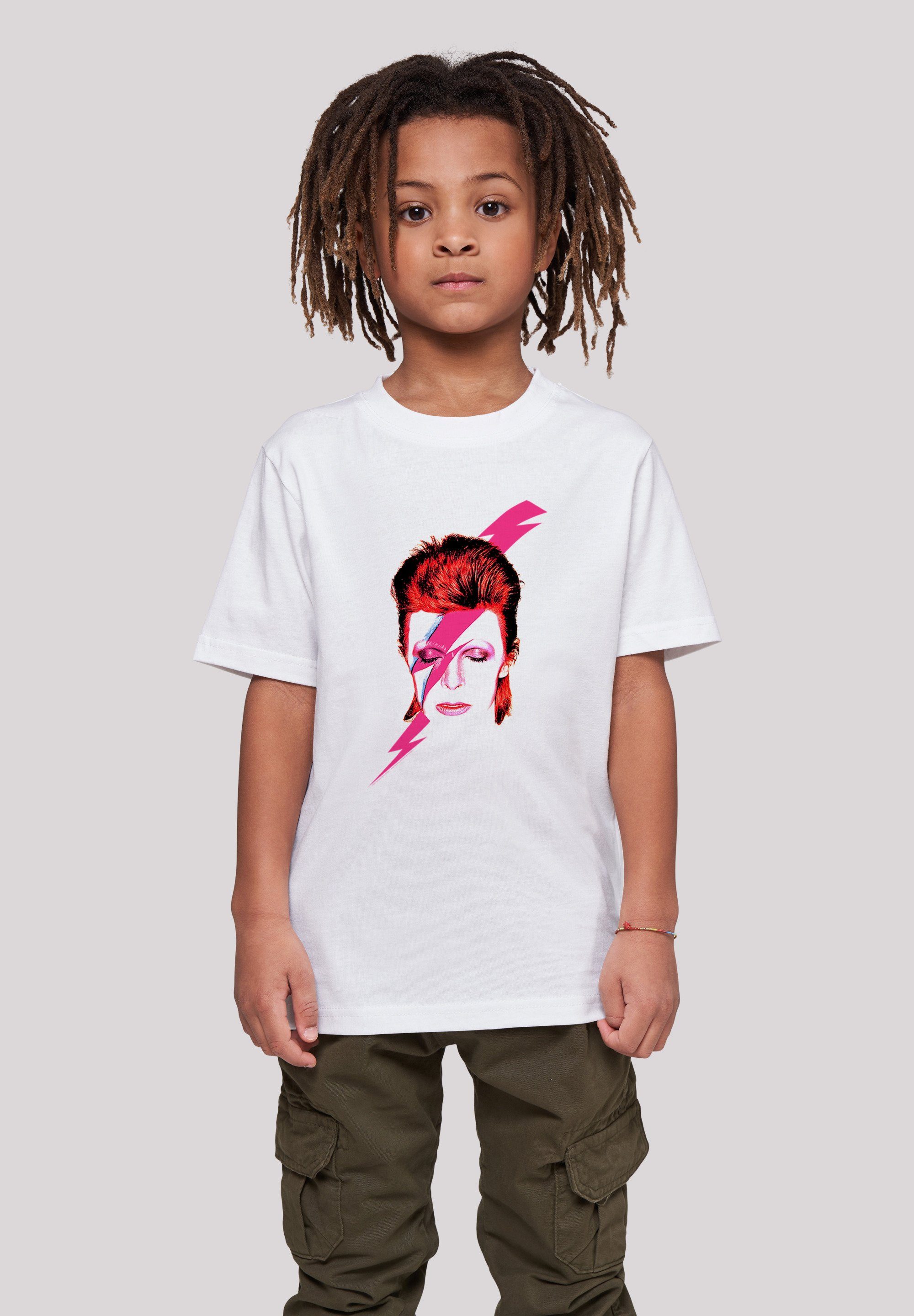 F4NT4STIC T-Shirt David Bowie Aladdin Sane Lightning Bolt Unisex Kinder,Premium  Merch,Jungen,Mädchen,Bandshirt, Unser Model ist 146cm groß und trägt Größe  146/152
