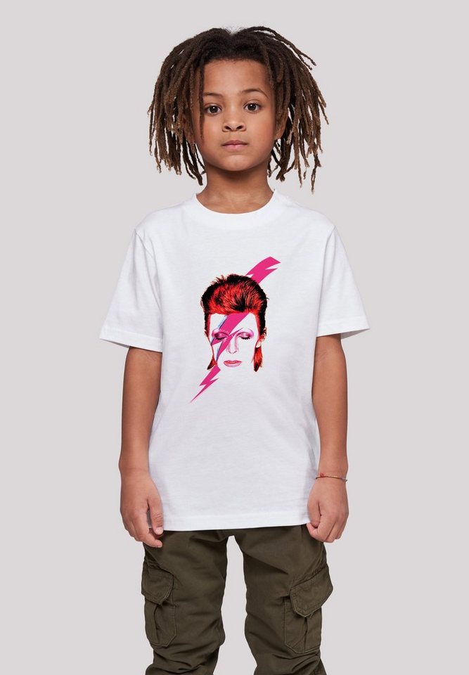 F4NT4STIC T-Shirt David Bowie Aladdin Sane Lightning Bolt Unisex Kinder,Premium  Merch,Jungen,Mädchen,Bandshirt, Unser Model ist 146cm groß und trägt Größe  146/152