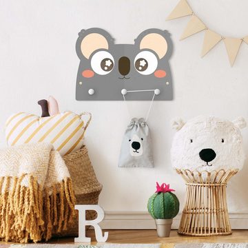 Bilderdepot24 Garderobenpaneel grau Tiere Dschungel Frau Koala (Kindergarderobe Holz Kleiderhaken für die Wand inkl. Montagematerial), moderne Wand Garderobenleiste Flur - kleine Hakenleiste Kinderzimmer