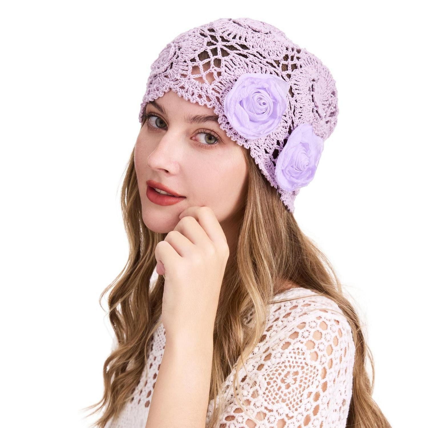 LuxusKollektion Beanie Strickmütze Häkelbeanie Lavendel Lila (1-St)