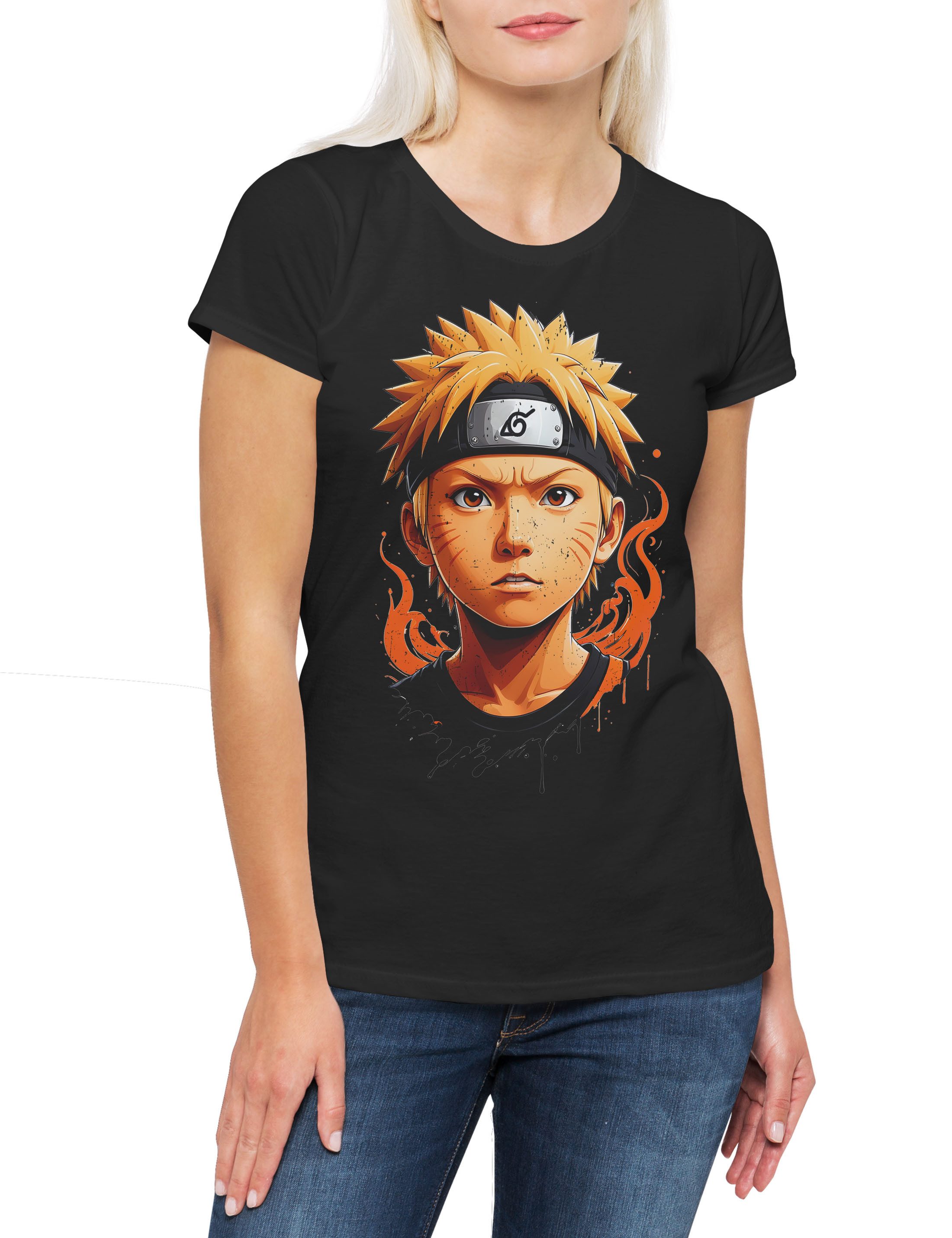 Print-Shirt Anime Ninja Portrait Damen T-Shirt Shinobi System Naruto Dattebayo
