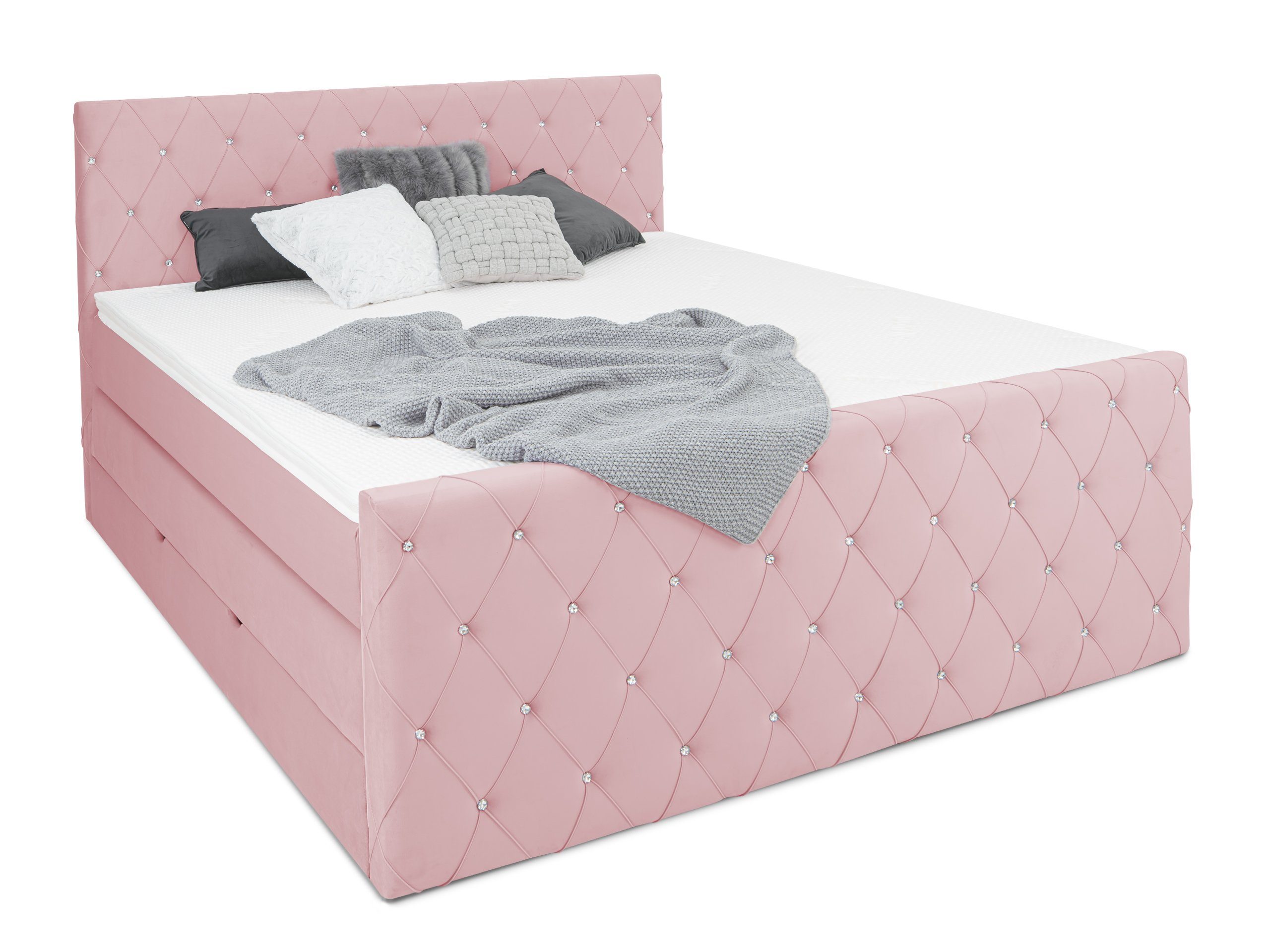 wonello Boxspringbett Dubai, Samt, mit Kristallen, Bettkasten und Premium K günstig online kaufen