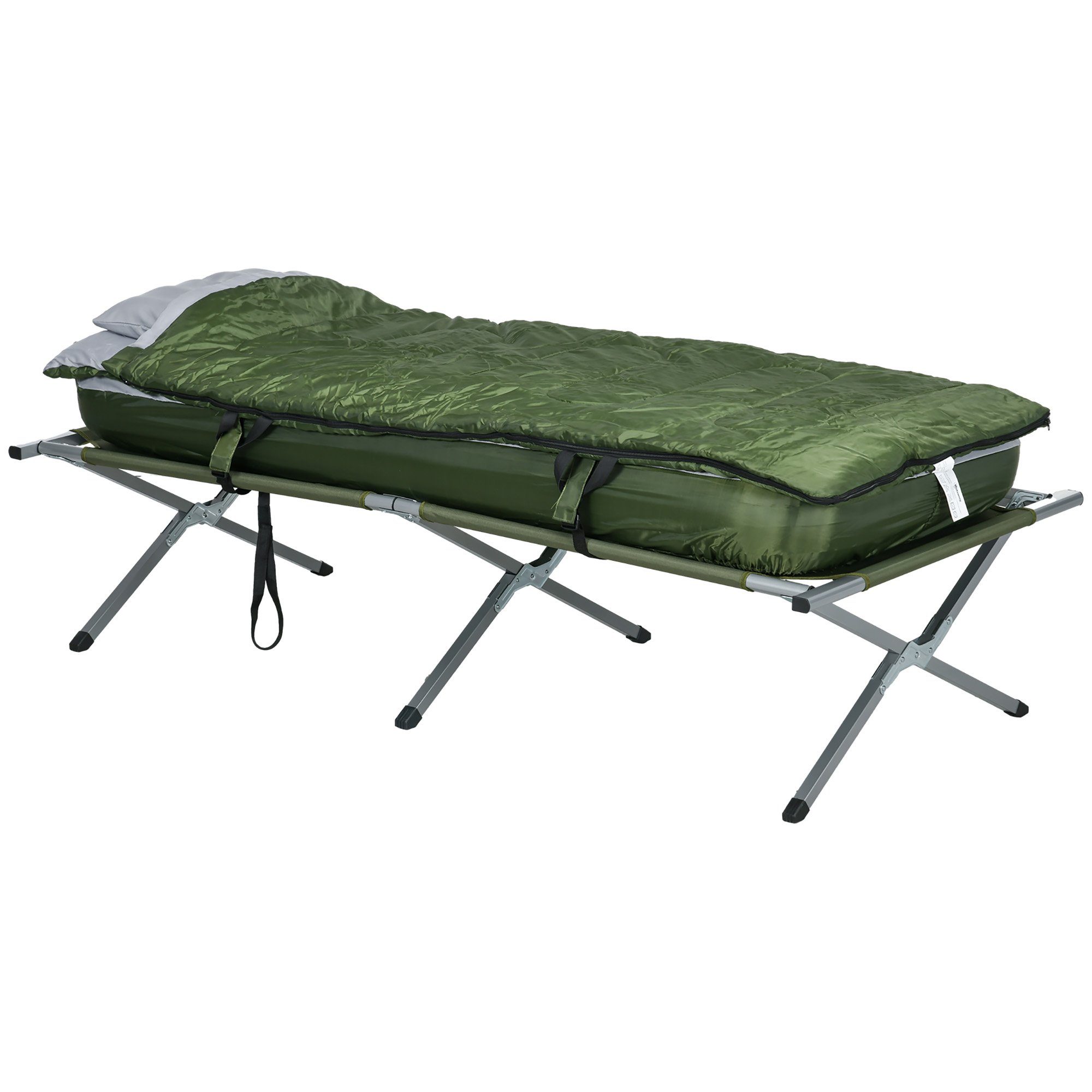 Outsunny Faltzelt Campingbett Einzelbett mit Kopfkissen, Personen: 1 (Reisebett, 1 tlg., Gästbett), bis 120 kg Belastbar Grün 193 x 86 x 43,63 cm