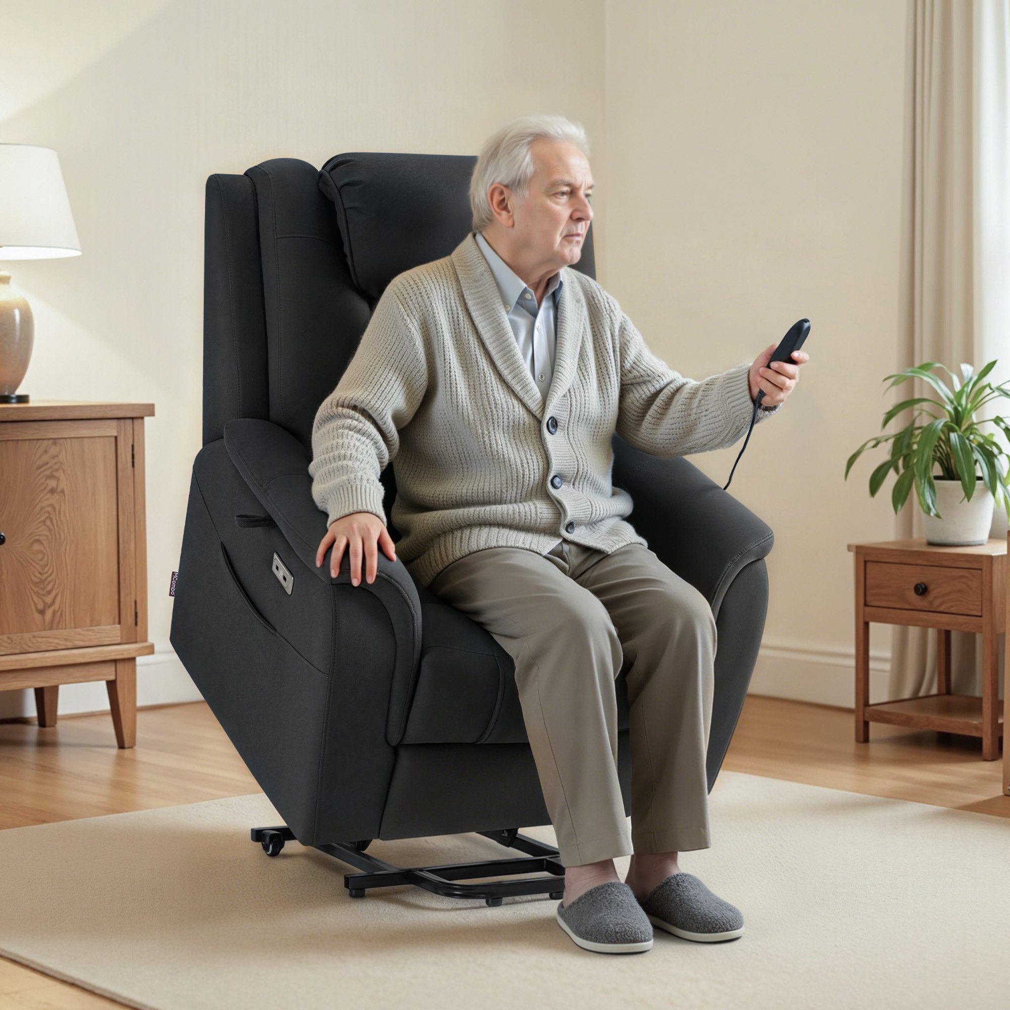 MCombo Relaxsessel M MCombo Fernsehsessel mit Aufstehhilfe, 2 Rollen für Mobilität, 7269, Verstellbare Kopfstütze, Massage & Heizung, 35D Vollschaum-Sitzkissen – Bild 5 von 5