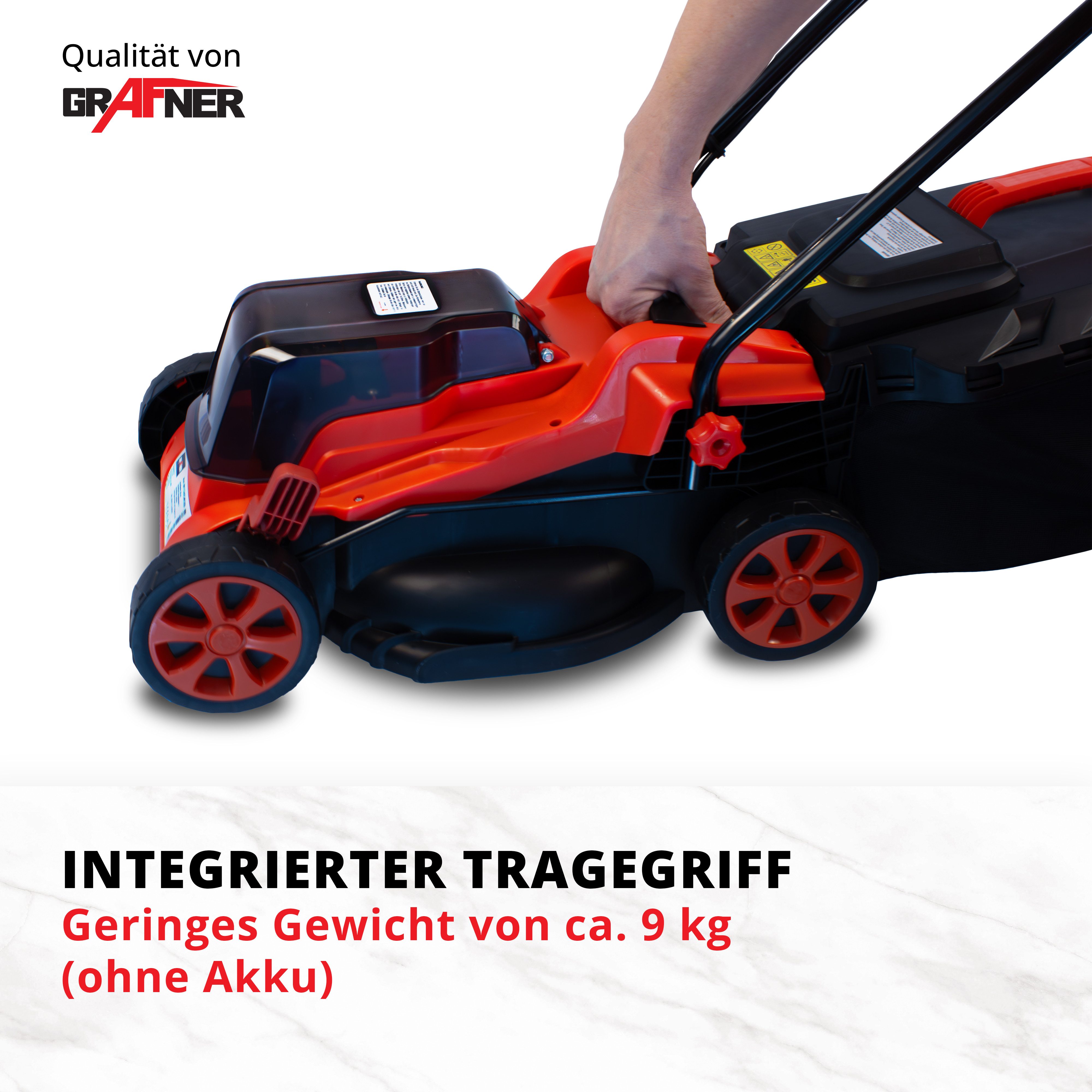 Grafner cordless lawnmower, 20V, including battery and charger, 32cm cutting width