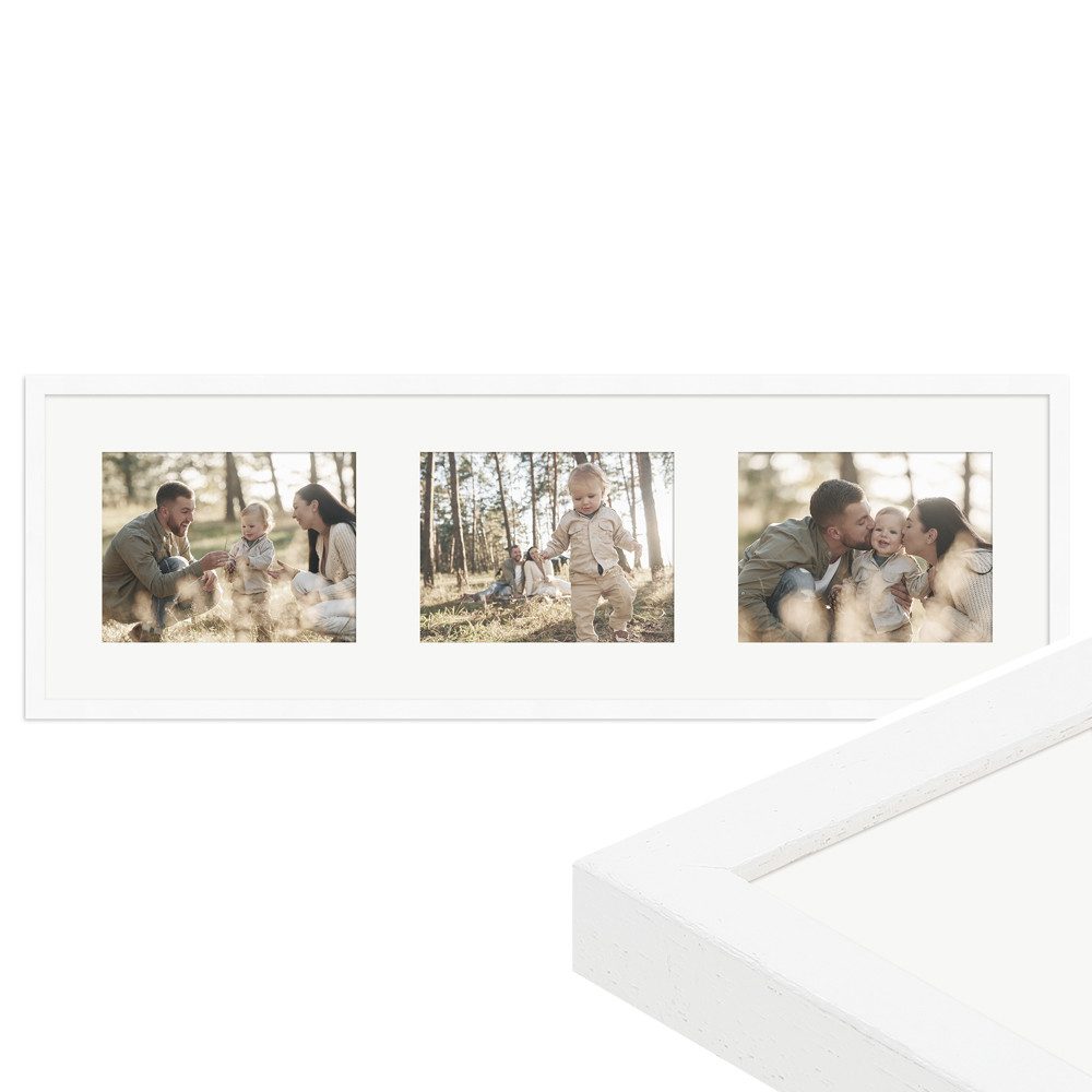 WANDStyle Galerierahmen G950 25x80 cm, für 3 Bilder, im Format 15x20 cm, aus Massivholz in der Farbe Weiß, gemasert