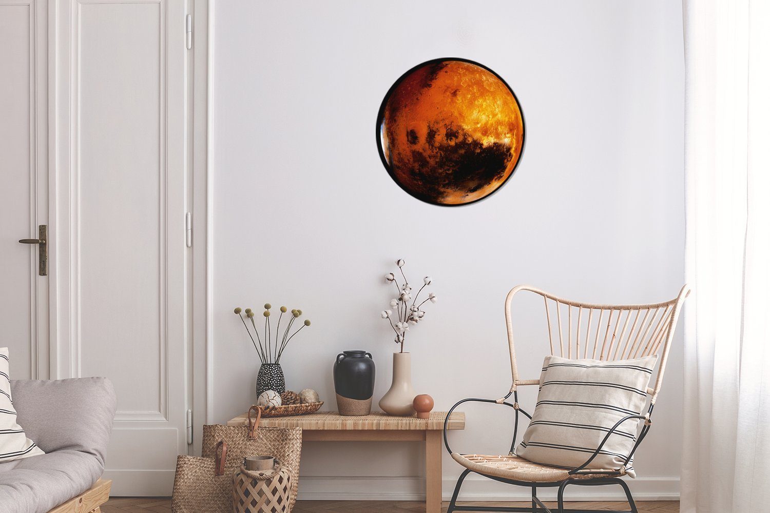 MuchoWow Gemälde Der Planet (1 St), Kreis 30x30 Wanddekoration Forex, Wandbild, Wohnzimmer, dunklen Himmel, an einem Mars Rundes cm