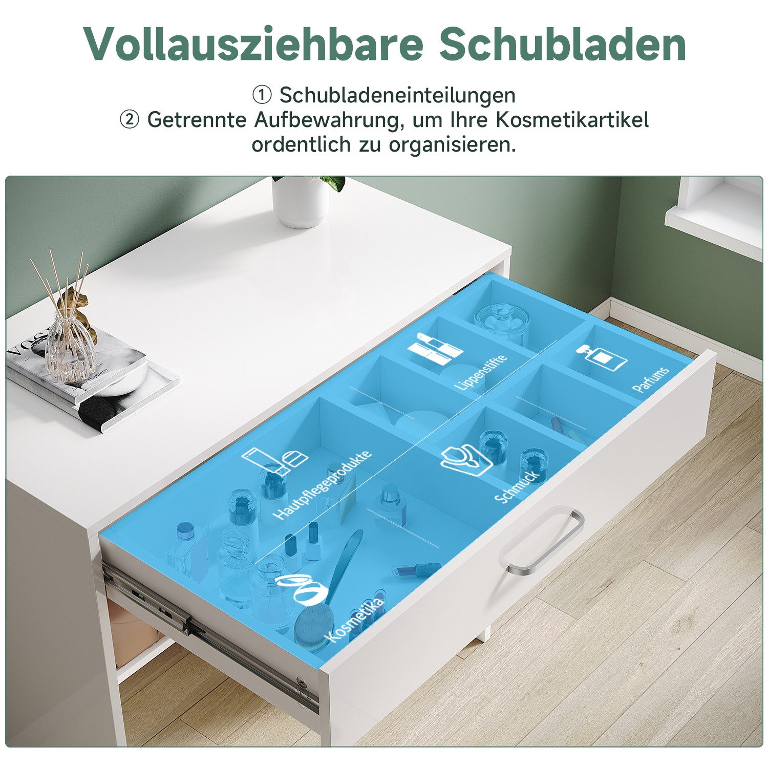 SONNI Schminktisch Schwarz/weiß/Rosa Schminktisch mit abnehmbarer Lichtleiste