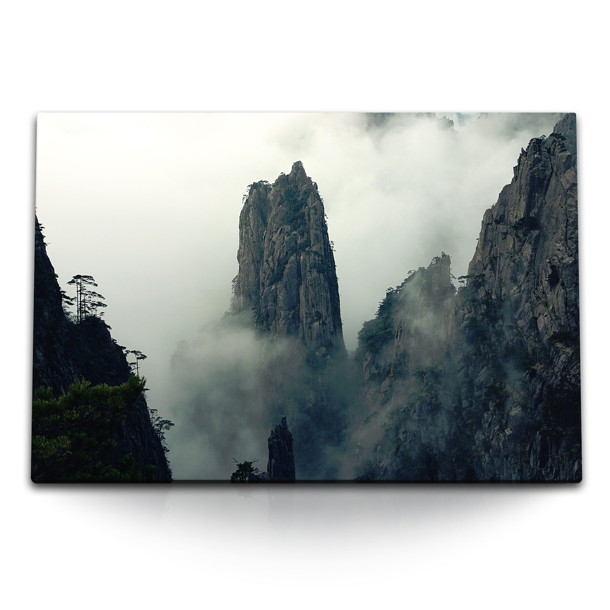 Sinus Art Leinwandbild 120x80cm Wandbild auf Leinwand Huang Shan Berg in China Felsen Natur N, (1 St)