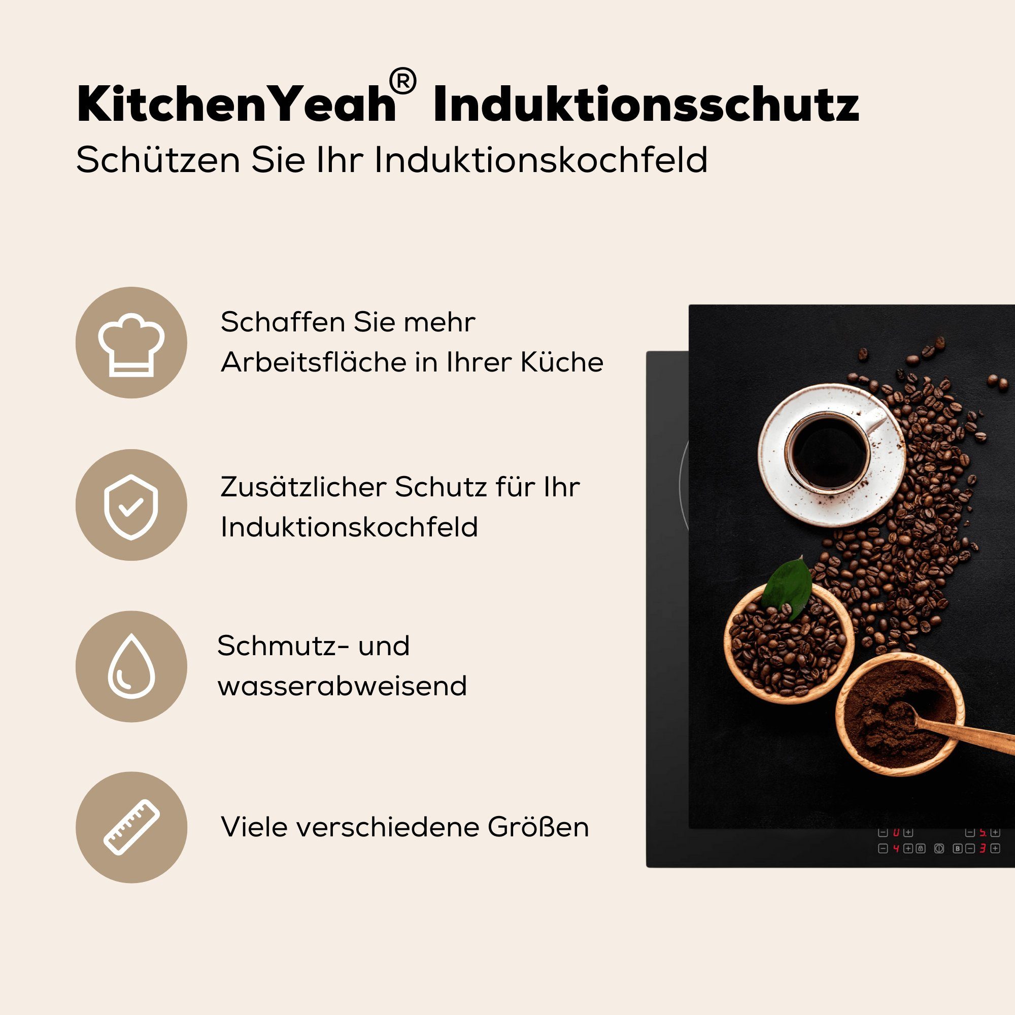 MuchoWow dann sein Herdblende-/Abdeckplatte Schutz küche, Kaffee - tlg), für Kaffee, Küche produktiv cm, Vinyl, Kochfeld -, 81x52 die - (1 - Ceranfeldabdeckung Erst Induktionskochfeld