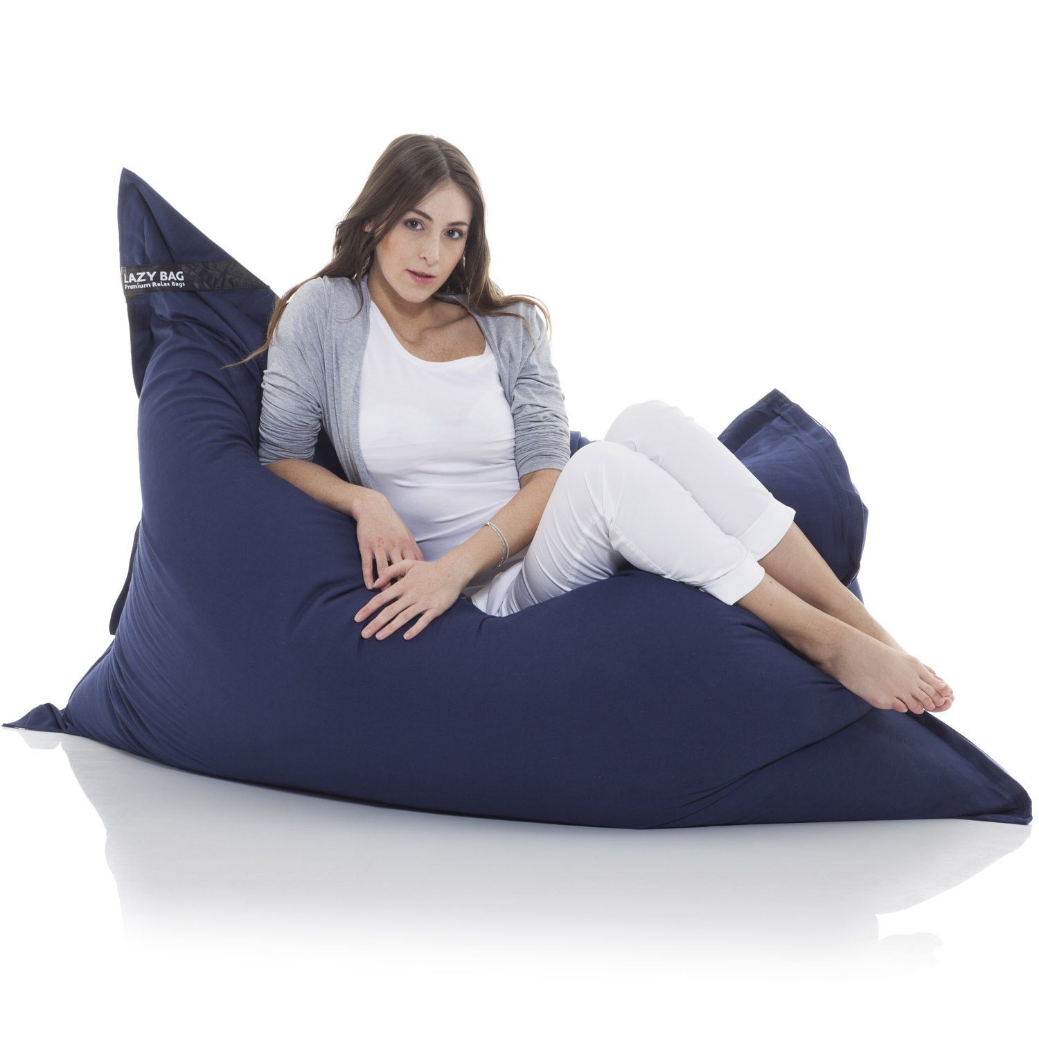 LazyBag Sitzsack Indoor XXL Riesensitzsack (Sitzkissen Bean-Bag, Baumwolle Bezug), 180 x 140 cm Blau