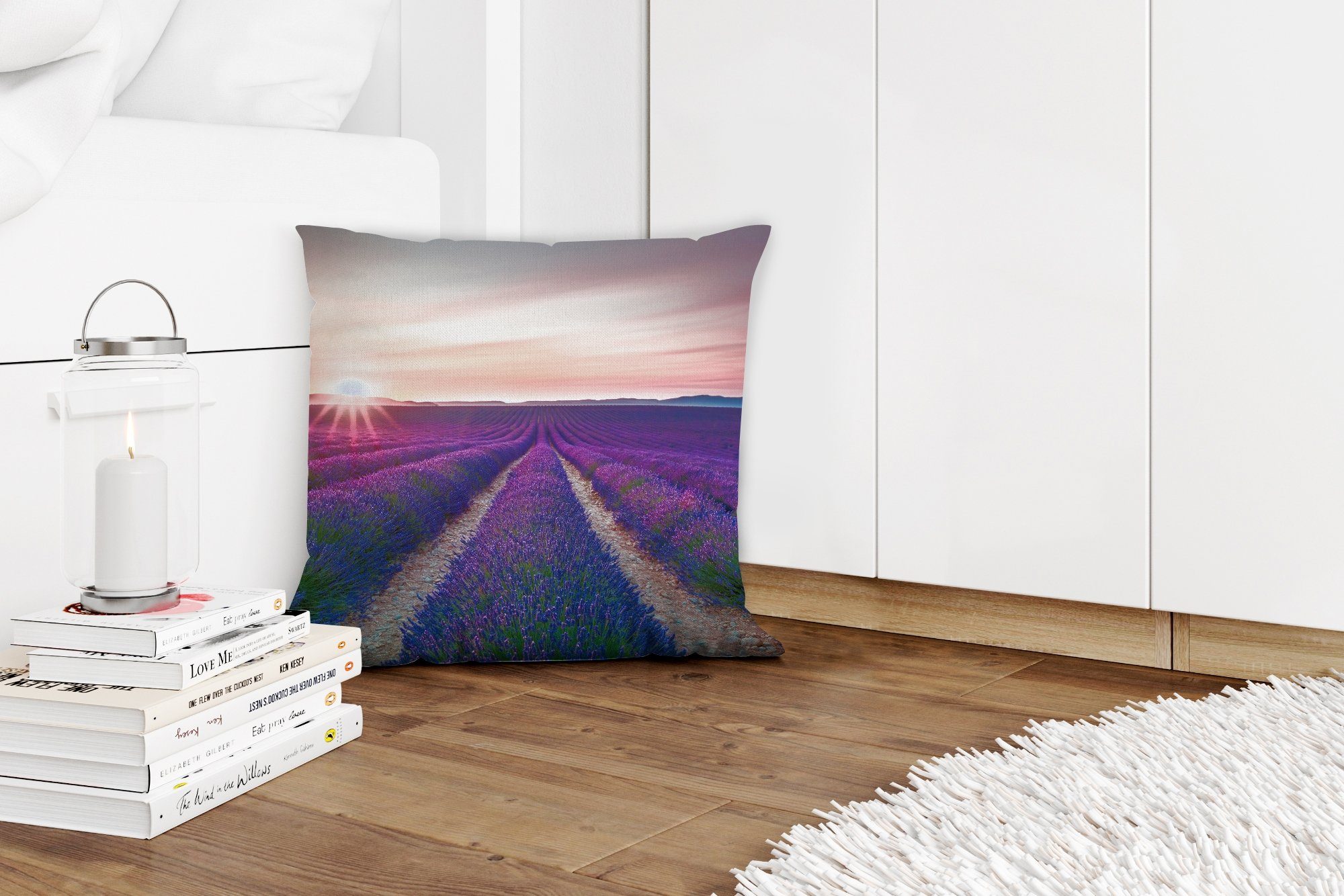 Lavendel Schlafzimmer, Wohzimmer, - mit MuchoWow Deko, Dekokissen Füllung Lila Blumen, für Zierkissen Sofakissen -