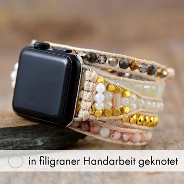 BENAVA Smartwatch-Armband Smart Watch Band - Jaspis und Achat Perlen Bunt, Handgemacht