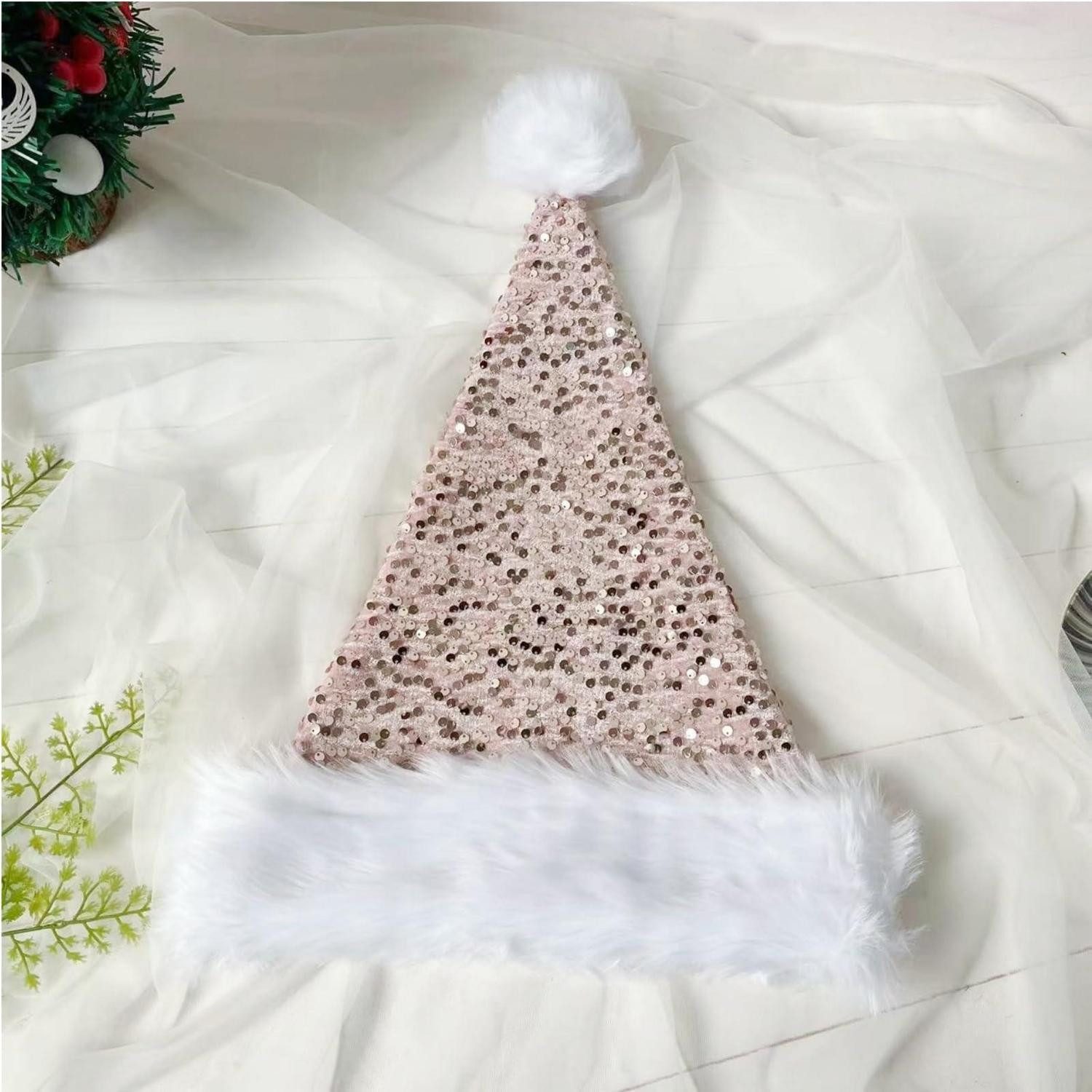 LuxusKollektion Plüschmütze Weihnachtsmütze Plüsch Rand Rosa Champagne (1-St)