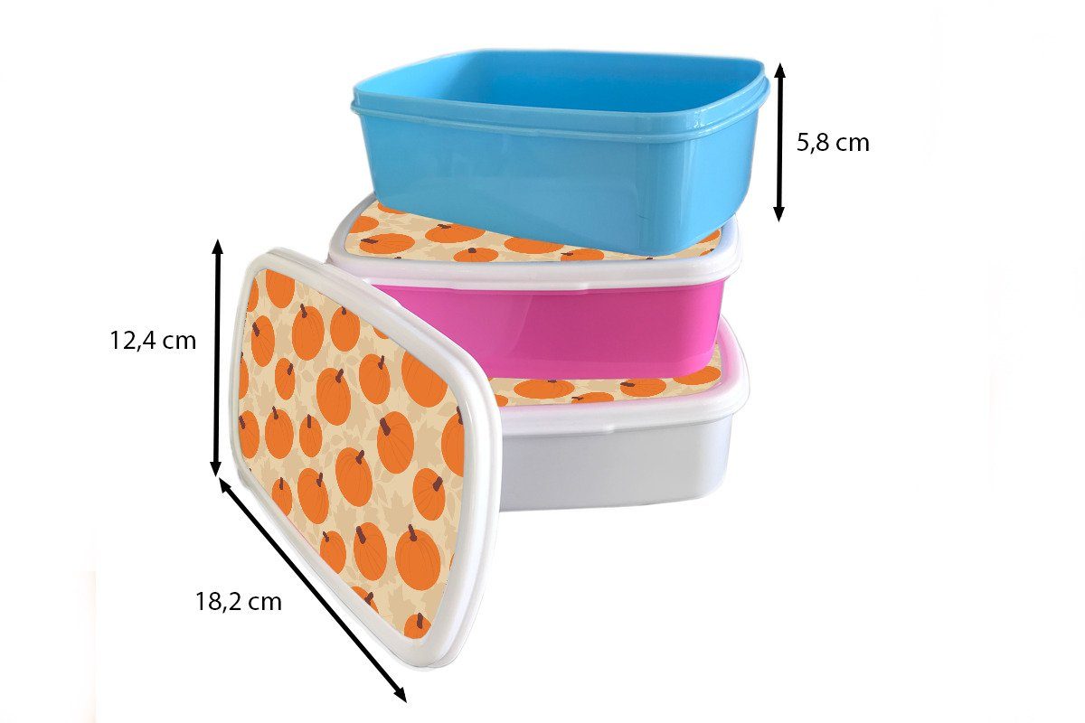 MuchoWow Lunchbox Mädchen, (2-tlg), Brotdose - Kürbis Kunststoff - Erwachsene, für Kinder, Herbst Design, - Kunststoff, Snackbox, Brotbox Blätter rosa
