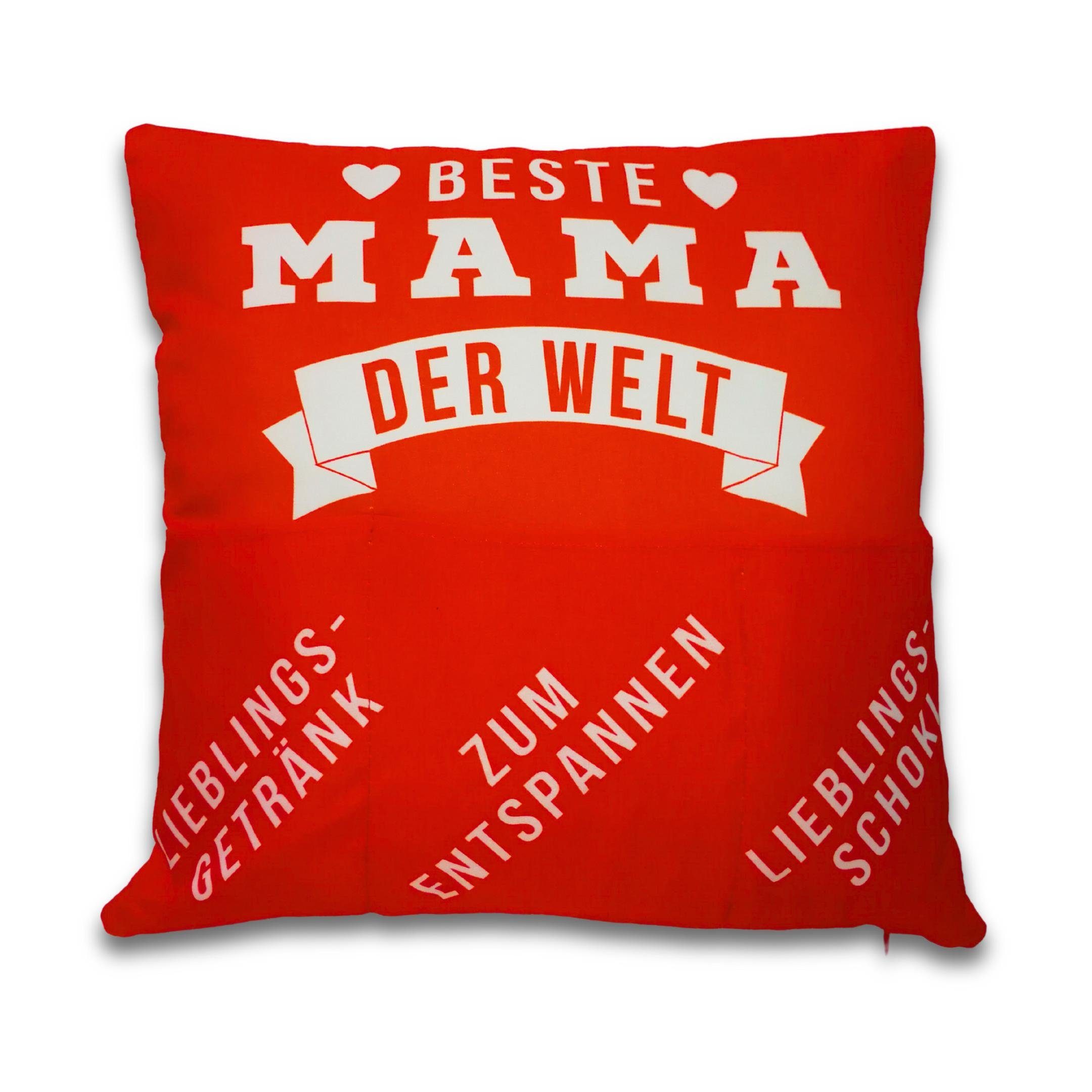 Bada Bing Dekokissen Beste Mama Kissen mit 3 Taschen zum befüllen Geschenk für Muttertag, Kissenhülle mit Füllung