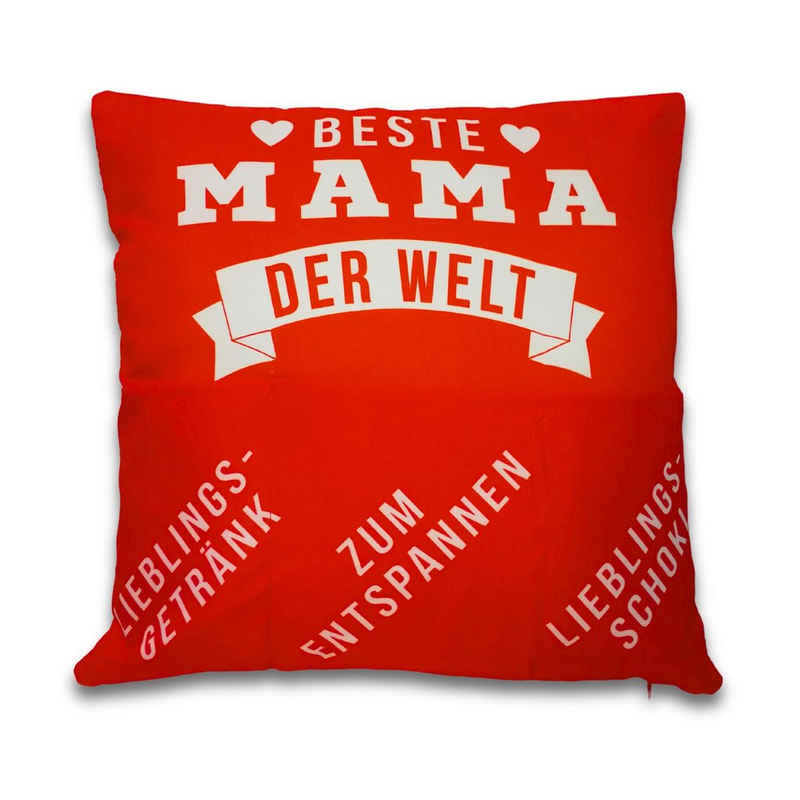 Bada Bing Dekokissen Beste Mama Kissen mit 3 Taschen zum befüllen Geschenk für Muttertag, Kissenhülle mit Füllung