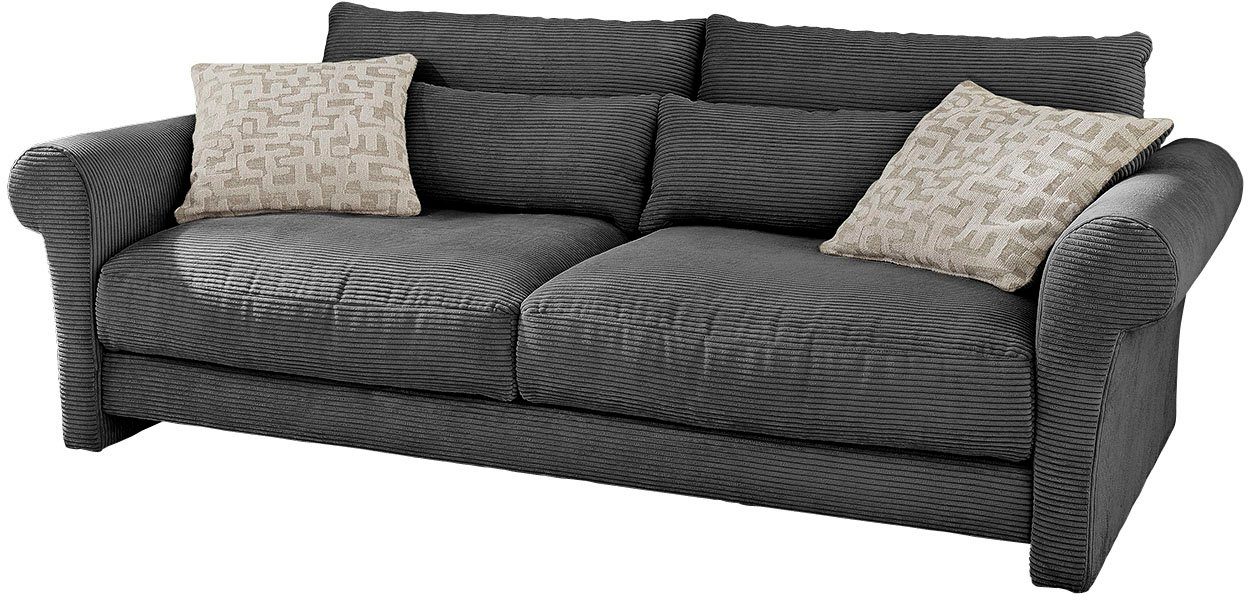 Jockenhöfer Gruppe Big-Sofa Maxima, grau Cord grau Federkern,Schaumflocken,hervorragendes in Sitzgefühl,Bezug 