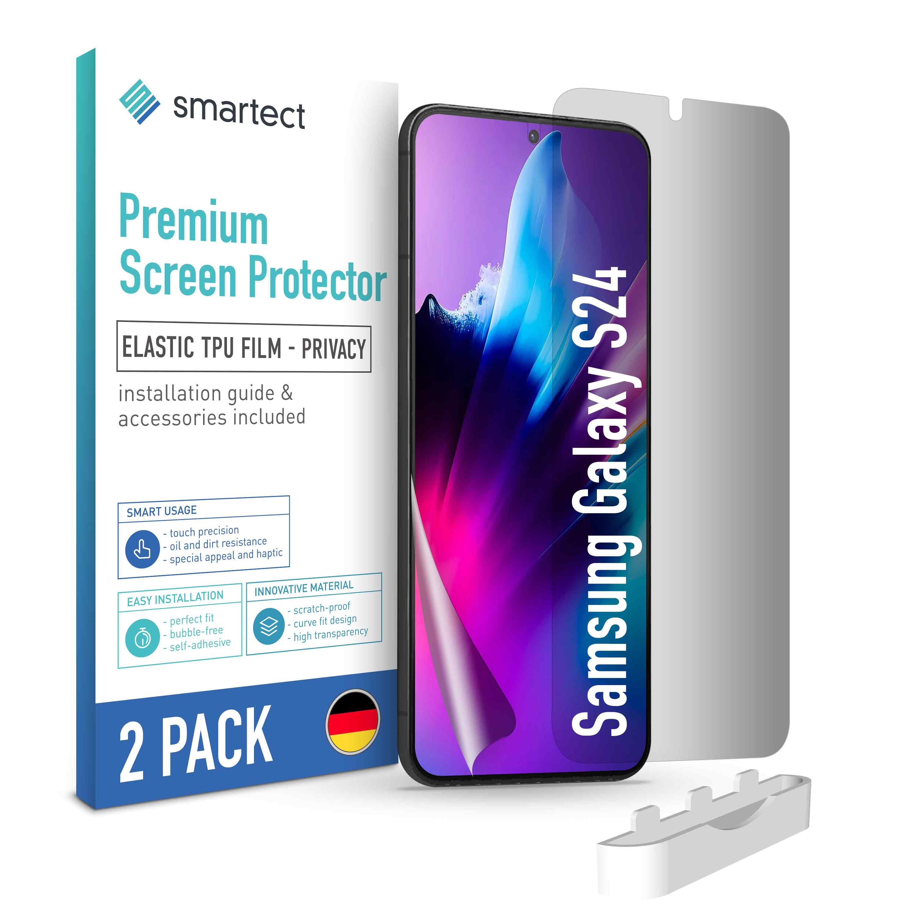 smartect Displayschutzfolie TPU Sichtschutzfolie für Samsung Galaxy S24, Set, 2 Stück, Panzerfolie Blickschutz Displayfolie Anti Spy