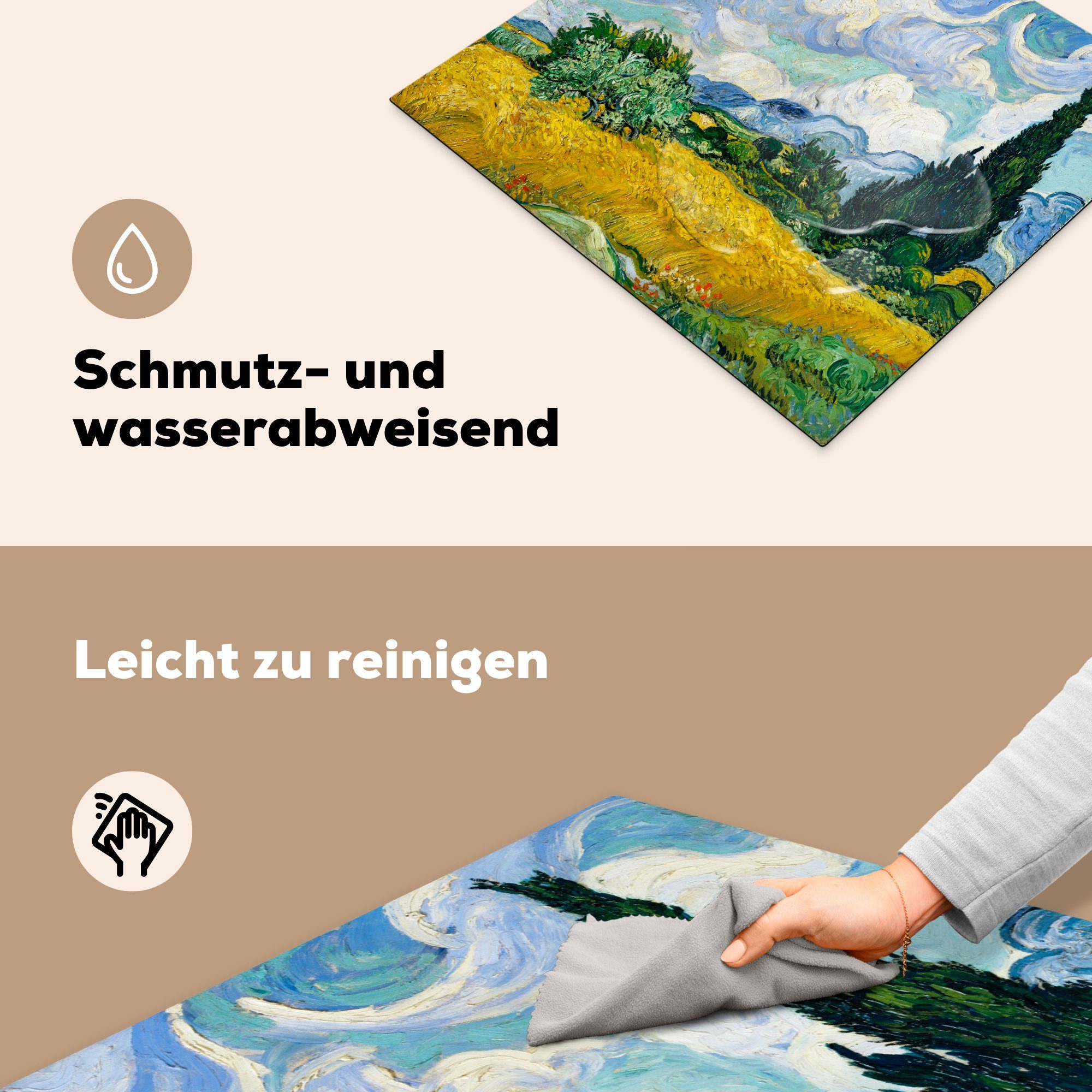 van Zypressen 59x52 (1 Induktionsmatte Gogh, Weizenfeld Ceranfeldabdeckung MuchoWow küche, cm, die Vinyl, für mit Herdblende-/Abdeckplatte tlg), - Vincent