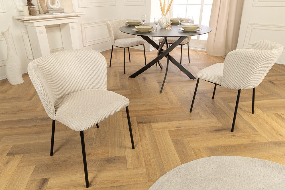 riess-ambiente Esszimmerstuhl LYON beige / schwarz · Polsterstuhl mit Cord- günstig online kaufen