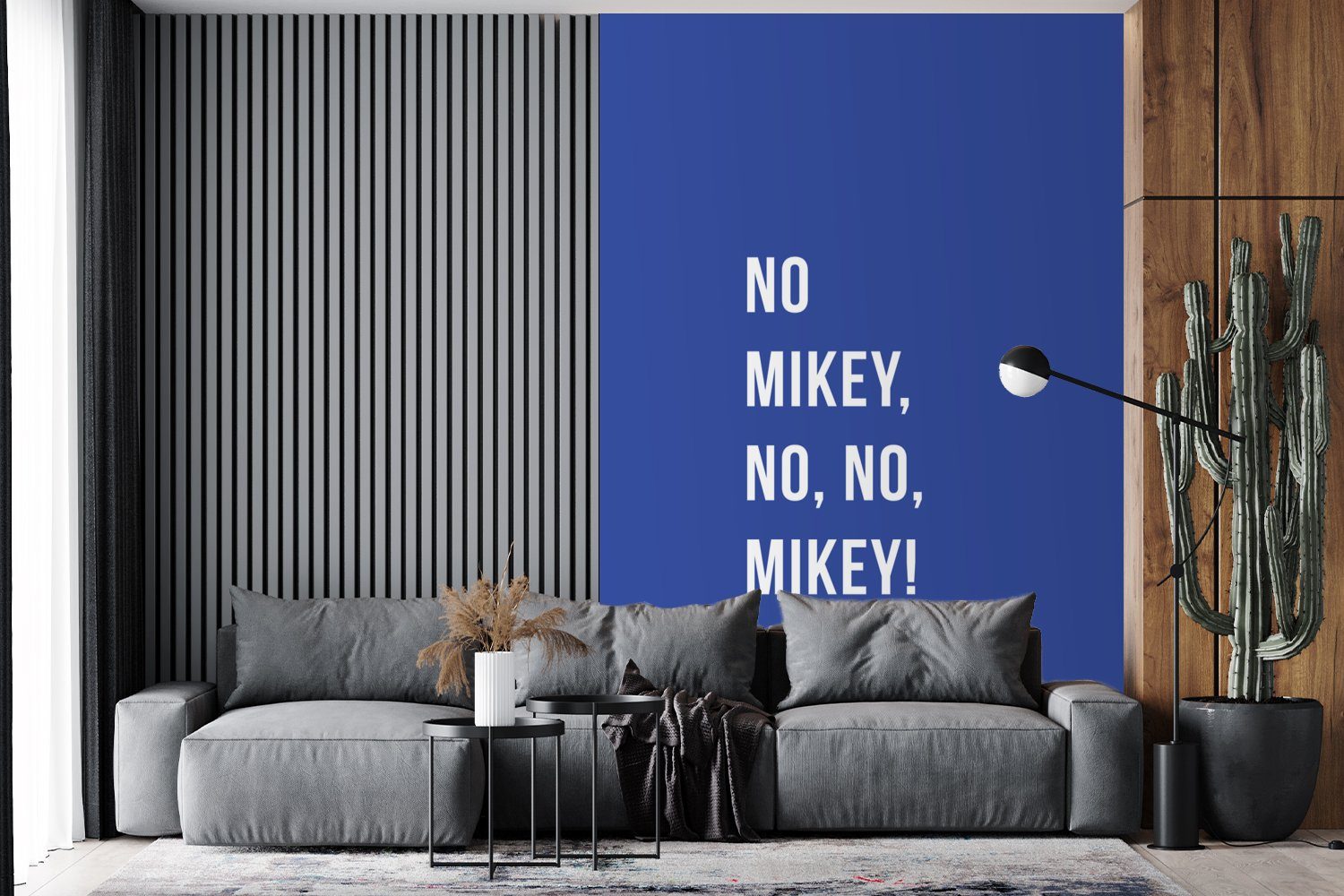 MuchoWow Fototapete nein, Vinyl Blau, nein, Matt, St), Mikey, Mikey! - Montagefertig Zitate für (3 Wohnzimmer, bedruckt, Nein Wandtapete - Tapete
