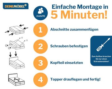 Deine Möbel 24 Boxspringbett FLORIDA Schlafzimmerbett Ehebett inkl. Bettkästen in Stoff (Polsterbett Komplettbett mit Bonnellfederkern-Matratzen H3, inkl. Topper, inkl. Bettkästen), 140x200 160x200 180x200 200x200
